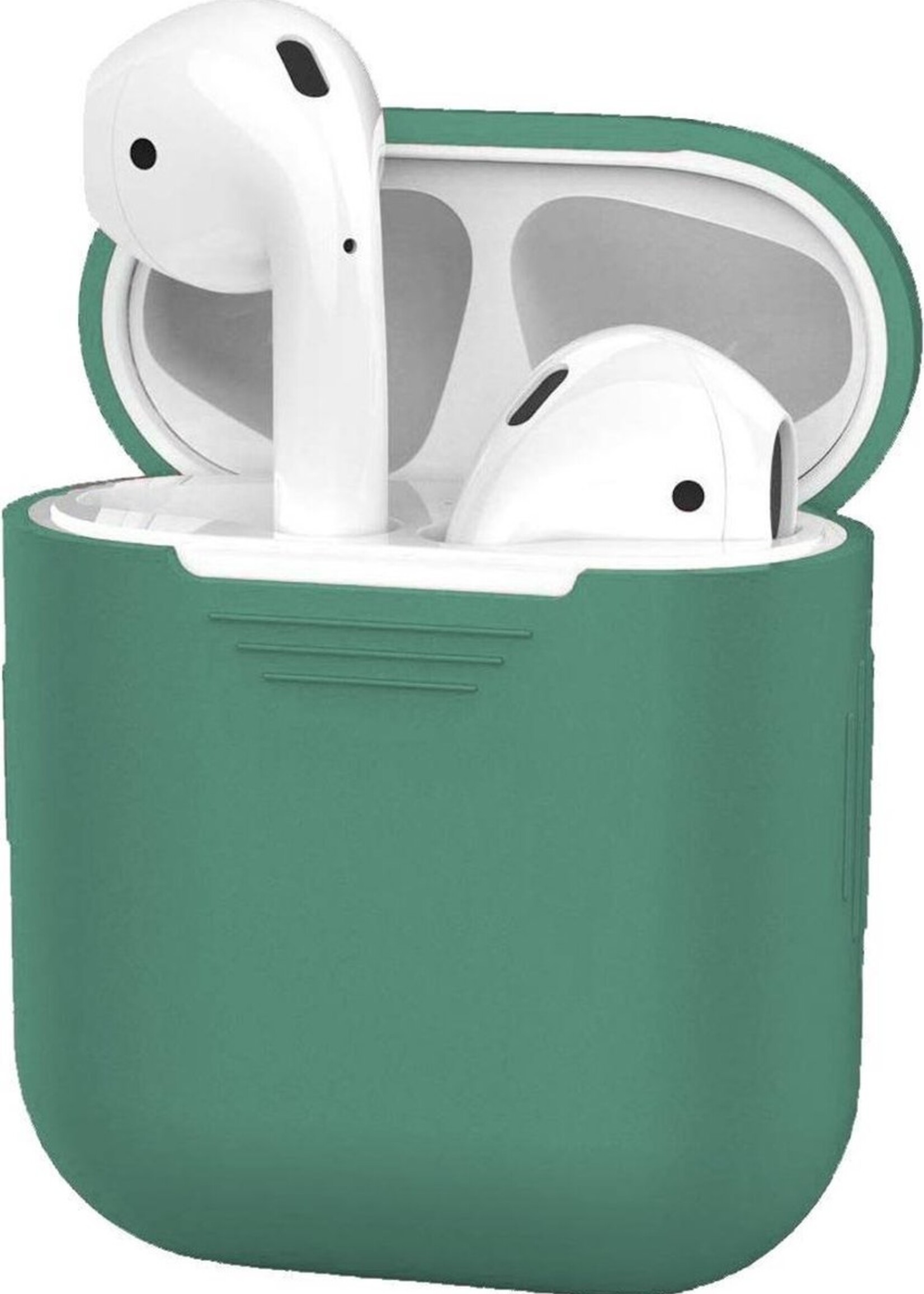 BTH Case Geschikt voor AirPods Hoesje Hoes Siliconen Met Clip Cover Dun - Hoesje Geschikt voor Apple Airpods 1/2 Siliconen Met Clip - Midnight Green
