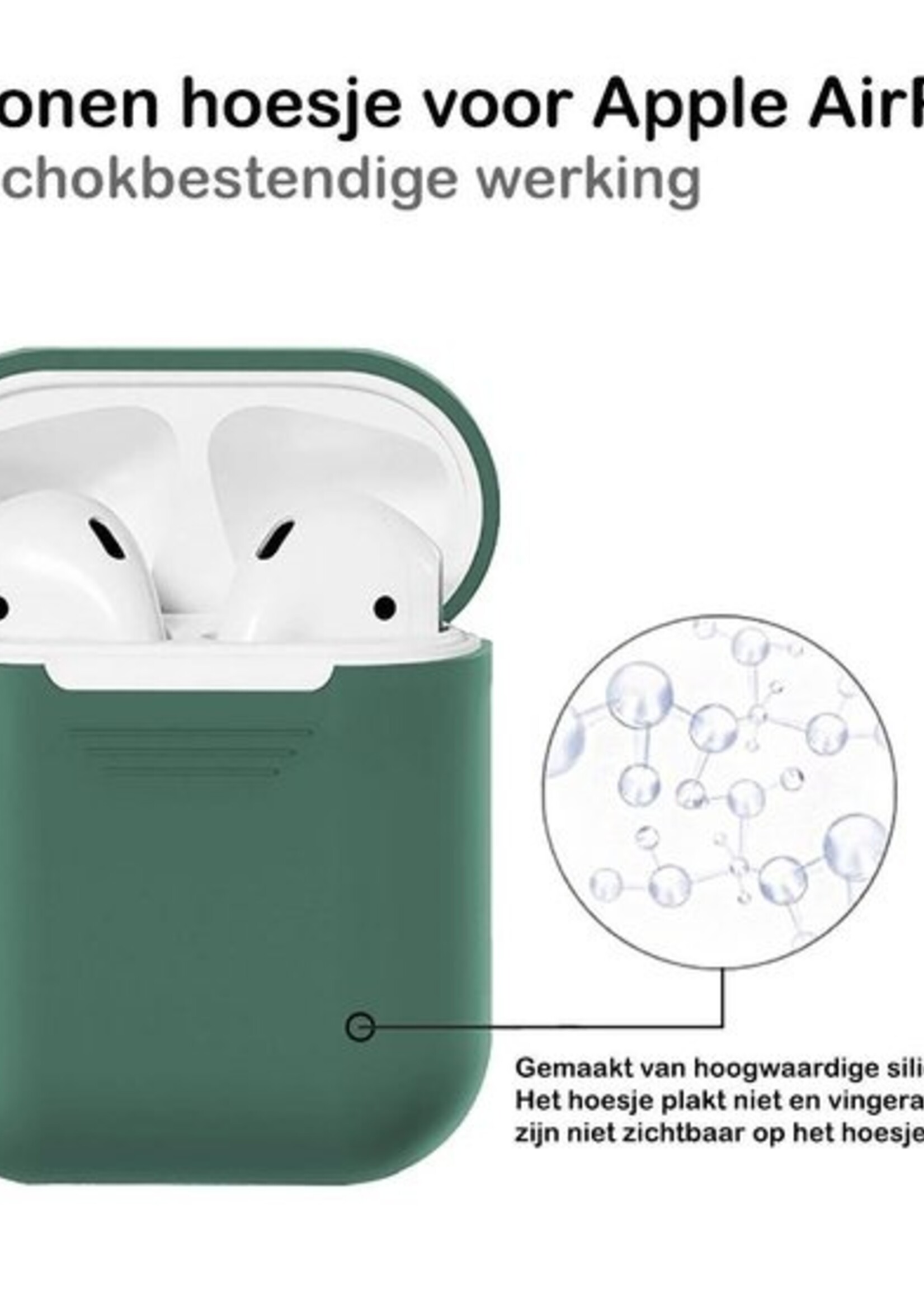 BTH Case Geschikt voor AirPods Hoesje Hoes Siliconen Met Clip Cover Dun - Hoesje Geschikt voor Apple Airpods 1/2 Siliconen Met Clip - Midnight Green