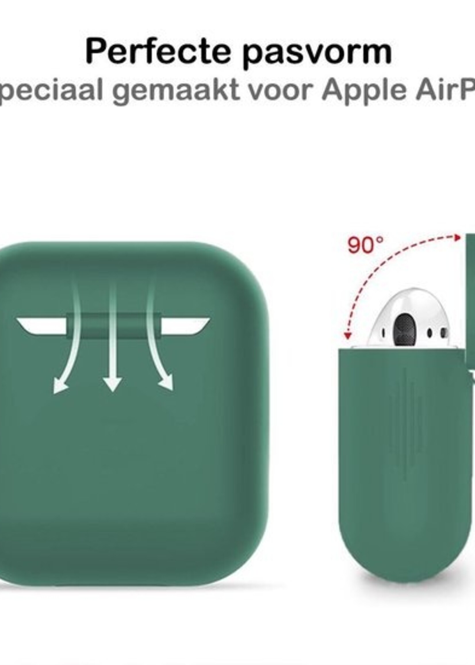 BTH Case Geschikt voor AirPods Hoesje Hoes Siliconen Met Clip Cover Dun - Hoesje Geschikt voor Apple Airpods 1/2 Siliconen Met Clip - Midnight Green