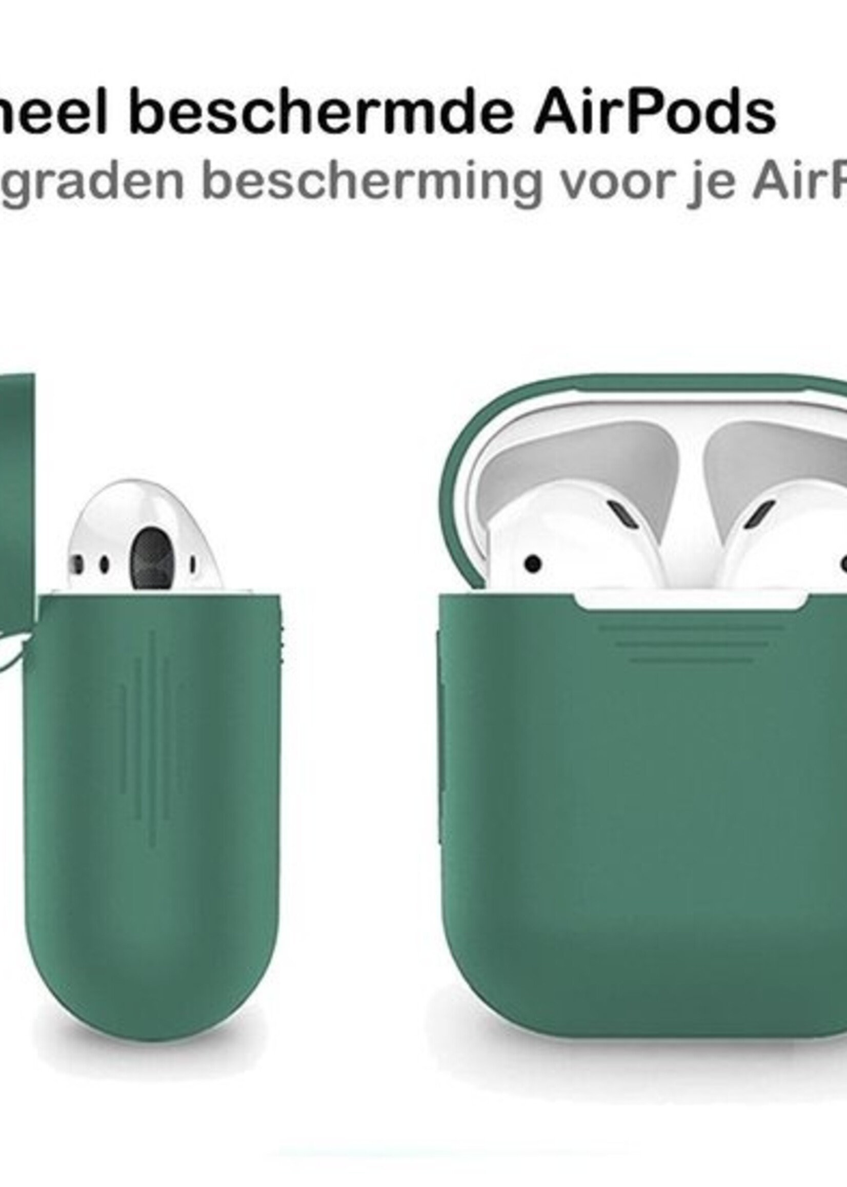 BTH Case Geschikt voor AirPods Hoesje Hoes Siliconen Met Clip Cover Dun - Hoesje Geschikt voor Apple Airpods 1/2 Siliconen Met Clip - Midnight Green
