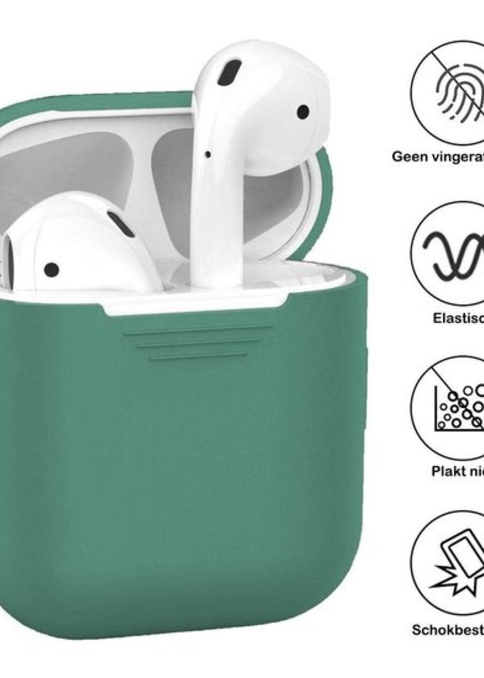 BTH Case Geschikt voor AirPods Hoesje Hoes Siliconen Met Clip Cover Dun - Hoesje Geschikt voor Apple Airpods 1/2 Siliconen Met Clip - Midnight Green