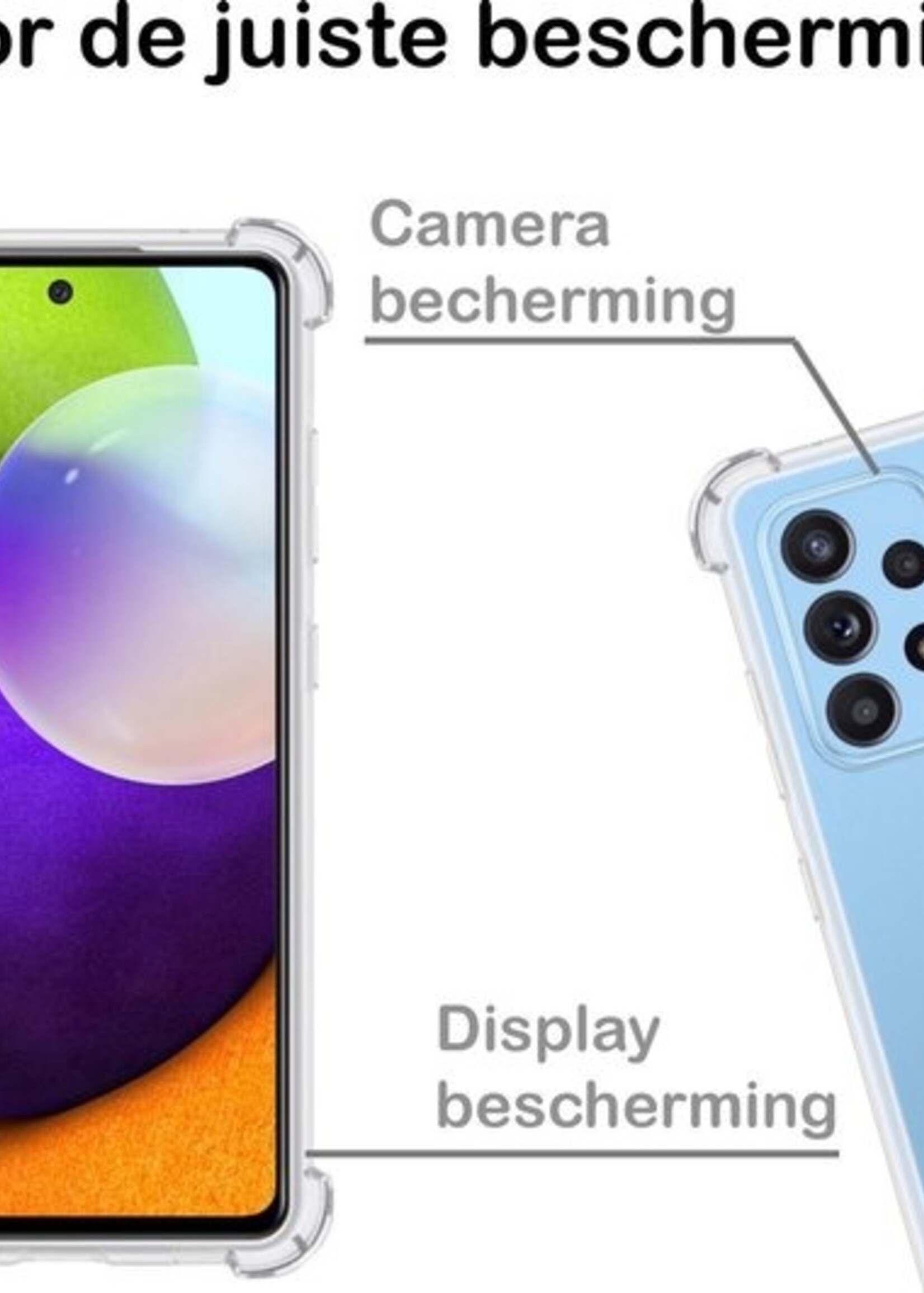 BTH Hoesje Geschikt voor Samsung A52 Hoesje Siliconen Shock Proof Case Hoes Met Screenprotector - Hoes Geschikt voor Samsung Galaxy A52 Hoes Cover Case Shockproof - Transparant