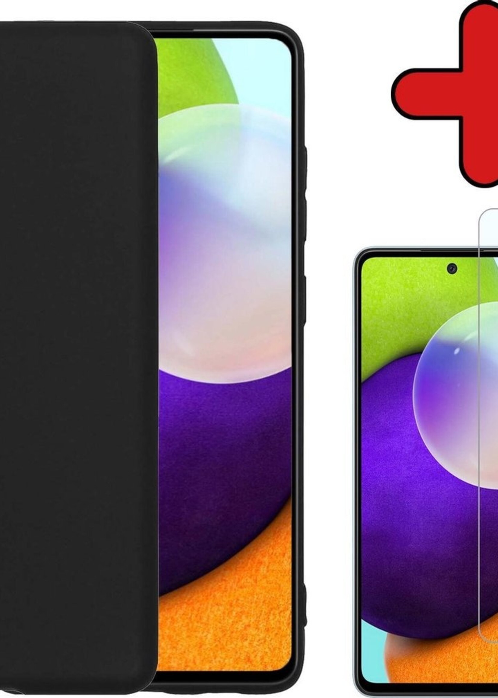 BTH Hoesje Geschikt voor Samsung A52 Hoesje Siliconen Case Hoes Met Screenprotector - Hoes Geschikt voor Samsung Galaxy A52 Hoes Cover Case - Zwart
