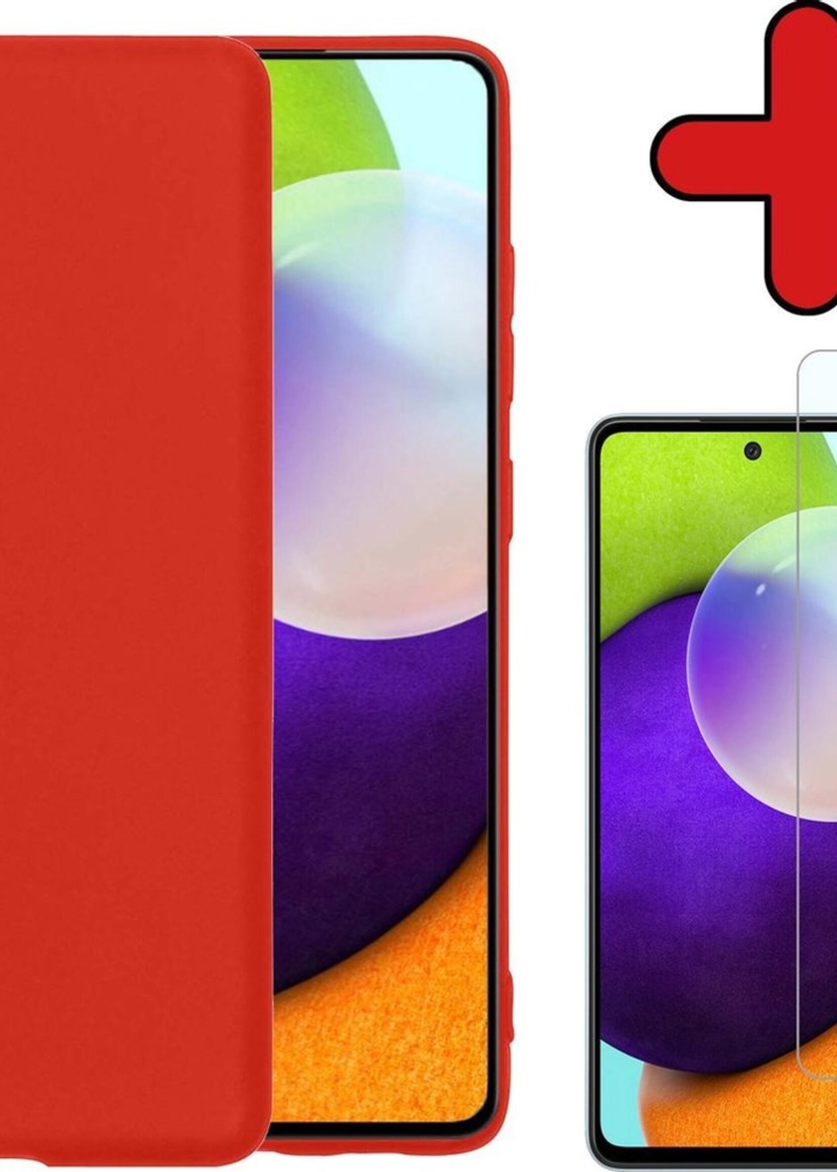 BTH Hoesje Geschikt voor Samsung A52 Hoesje Siliconen Case Hoes Met Screenprotector - Hoes Geschikt voor Samsung Galaxy A52 Hoes Cover Case - Rood