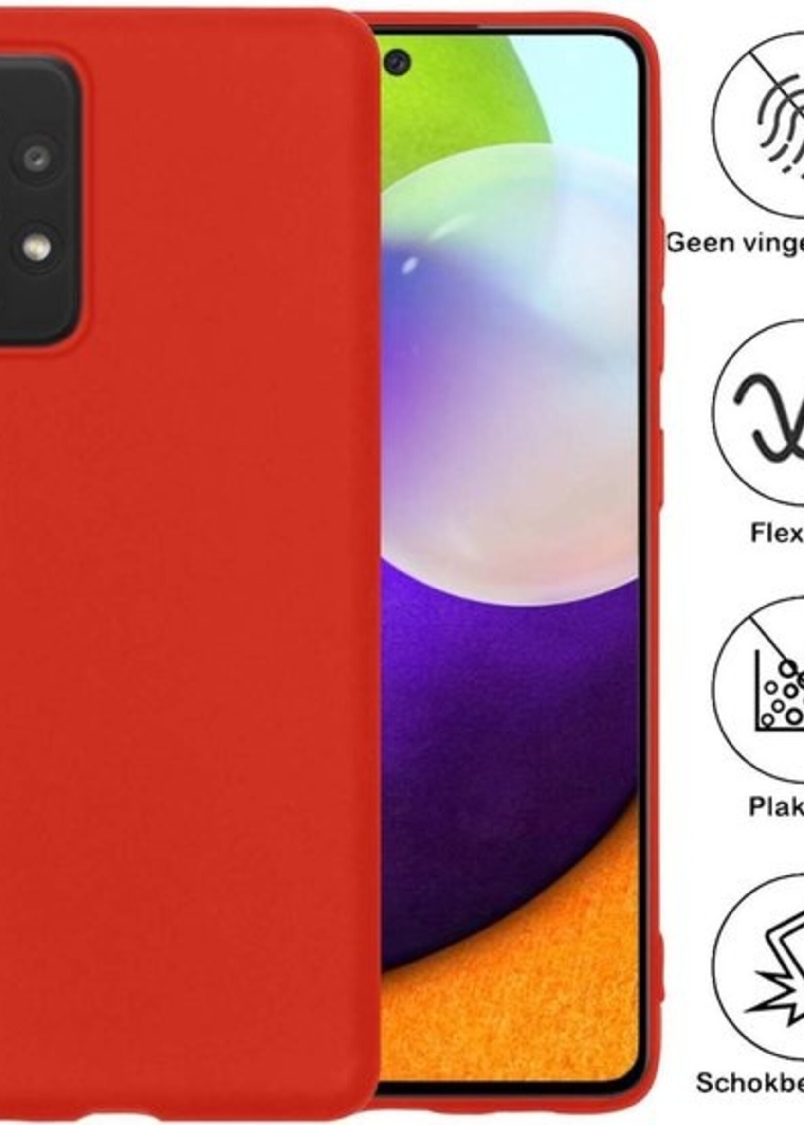 BTH Hoesje Geschikt voor Samsung A52 Hoesje Siliconen Case Hoes Met Screenprotector - Hoes Geschikt voor Samsung Galaxy A52 Hoes Cover Case - Rood