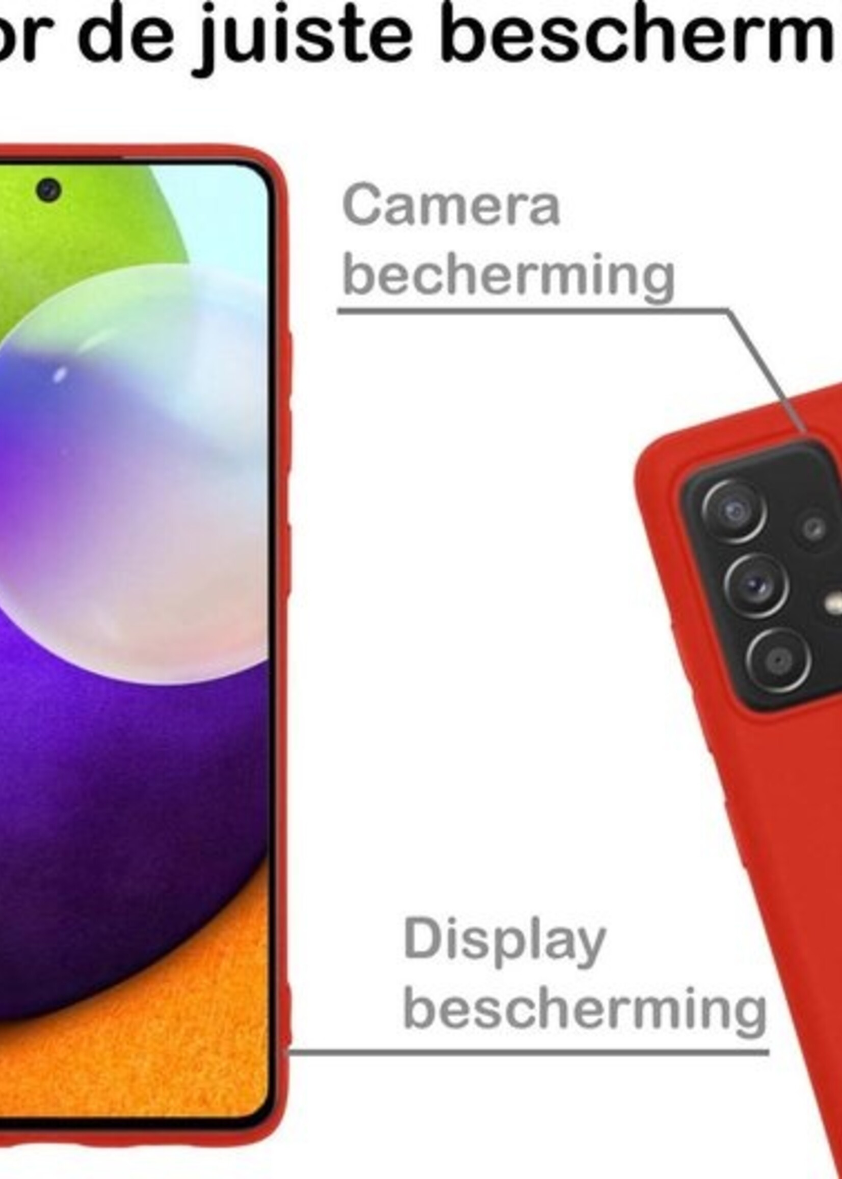 BTH Hoesje Geschikt voor Samsung A52 Hoesje Siliconen Case Hoes Met Screenprotector - Hoes Geschikt voor Samsung Galaxy A52 Hoes Cover Case - Rood