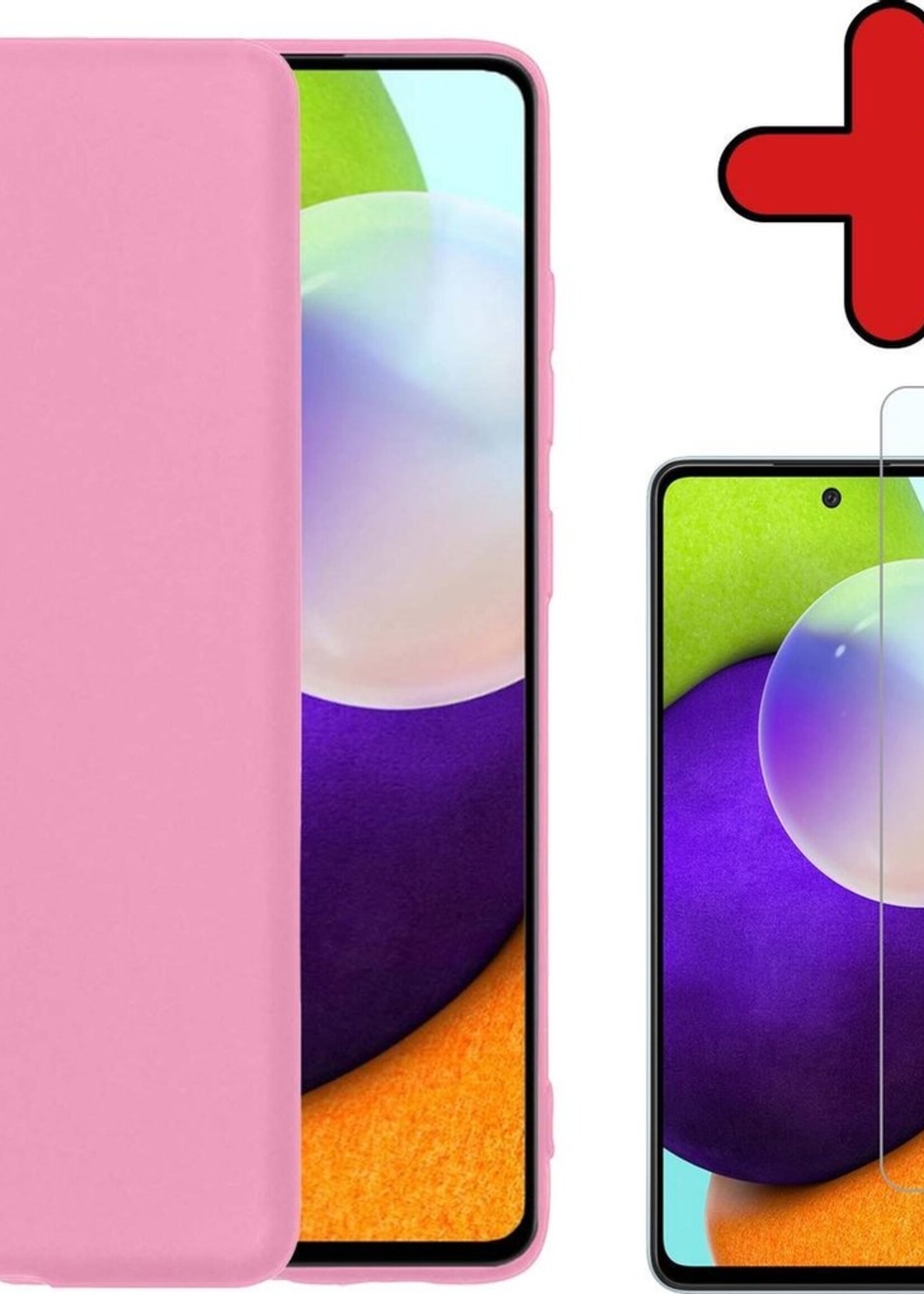 BTH Hoesje Geschikt voor Samsung A52 Hoesje Siliconen Case Hoes Met Screenprotector - Hoes Geschikt voor Samsung Galaxy A52 Hoes Cover Case - Lichtroze