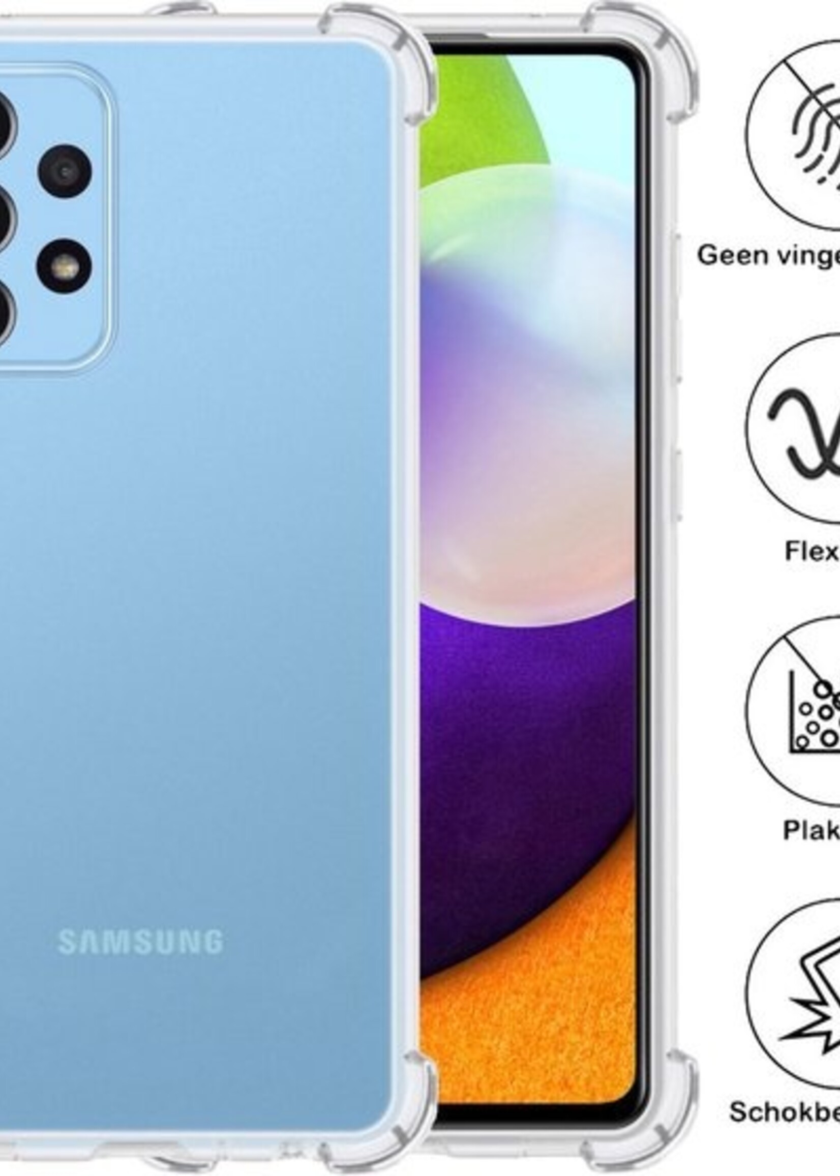 BTH Hoesje Geschikt voor Samsung A52 Hoesje Siliconen Shock Proof Case Hoes Met 2x Screenprotector - Hoes Geschikt voor Samsung Galaxy A52 Hoes Cover Case Shockproof - Transparant
