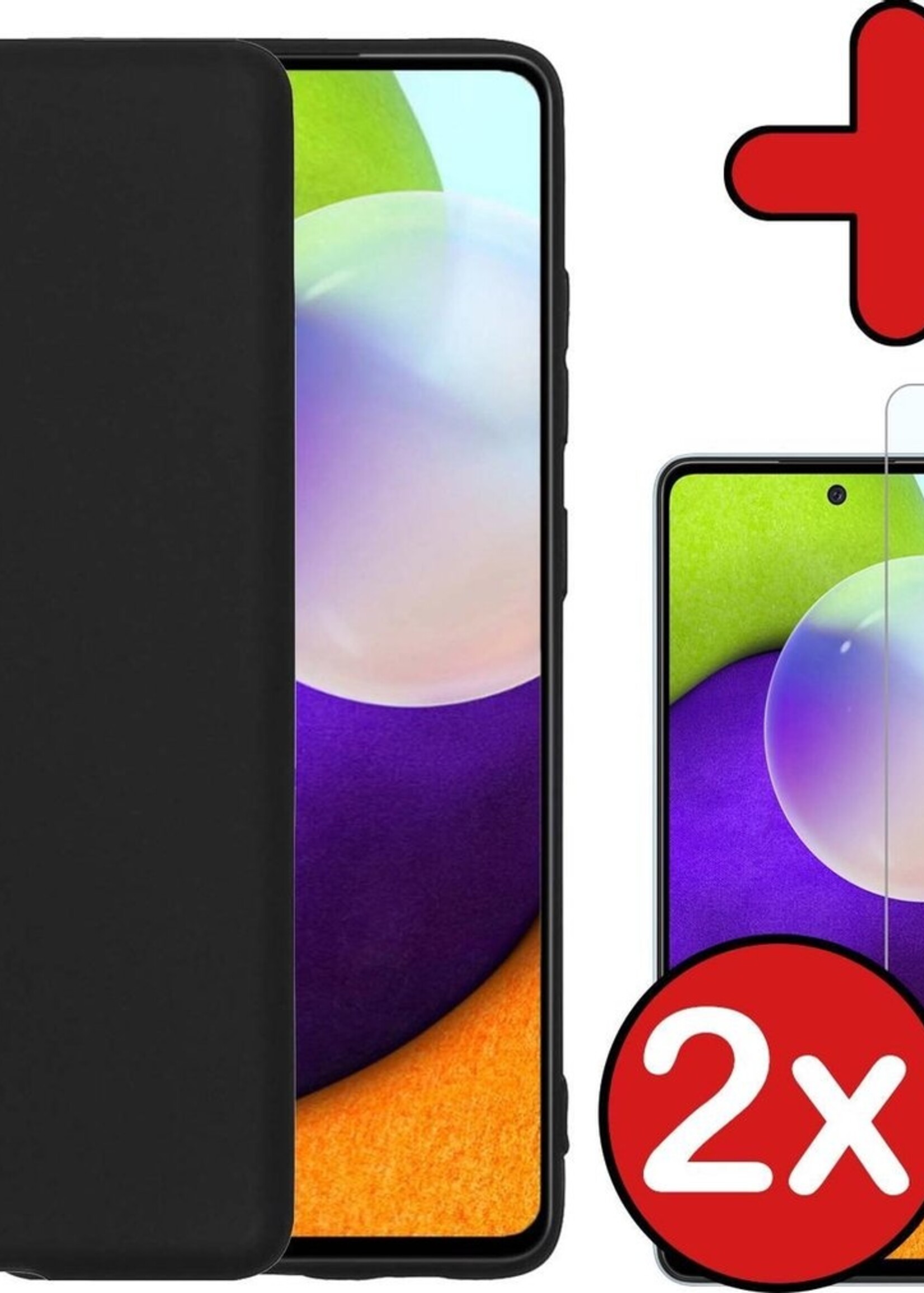 BTH Hoesje Geschikt voor Samsung A52 Hoesje Siliconen Case Hoes Met 2x Screenprotector - Hoes Geschikt voor Samsung Galaxy A52 Hoes Cover Case - Zwart