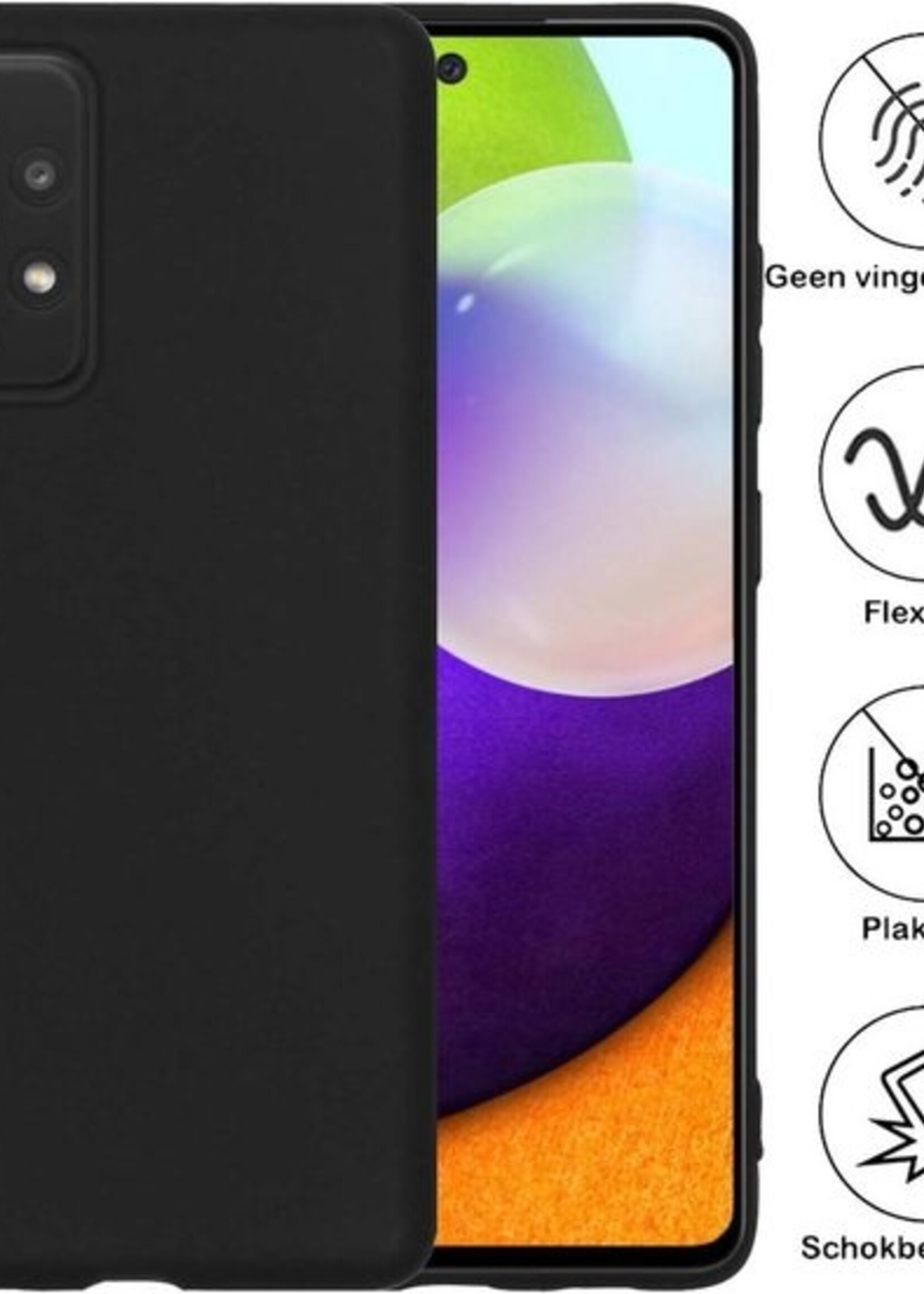 BTH Hoesje Geschikt voor Samsung A52 Hoesje Siliconen Case Hoes Met 2x Screenprotector - Hoes Geschikt voor Samsung Galaxy A52 Hoes Cover Case - Zwart