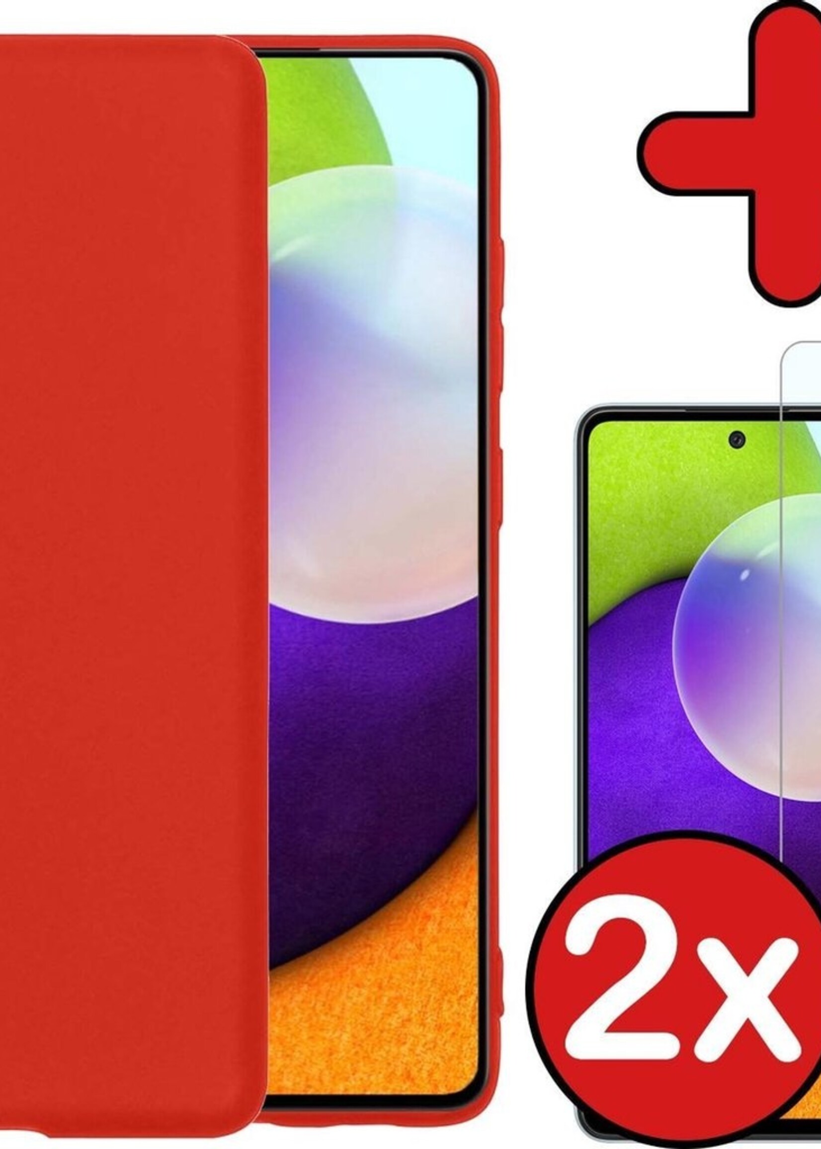 BTH Hoesje Geschikt voor Samsung A52 Hoesje Siliconen Case Hoes Met 2x Screenprotector - Hoes Geschikt voor Samsung Galaxy A52 Hoes Cover Case - Rood