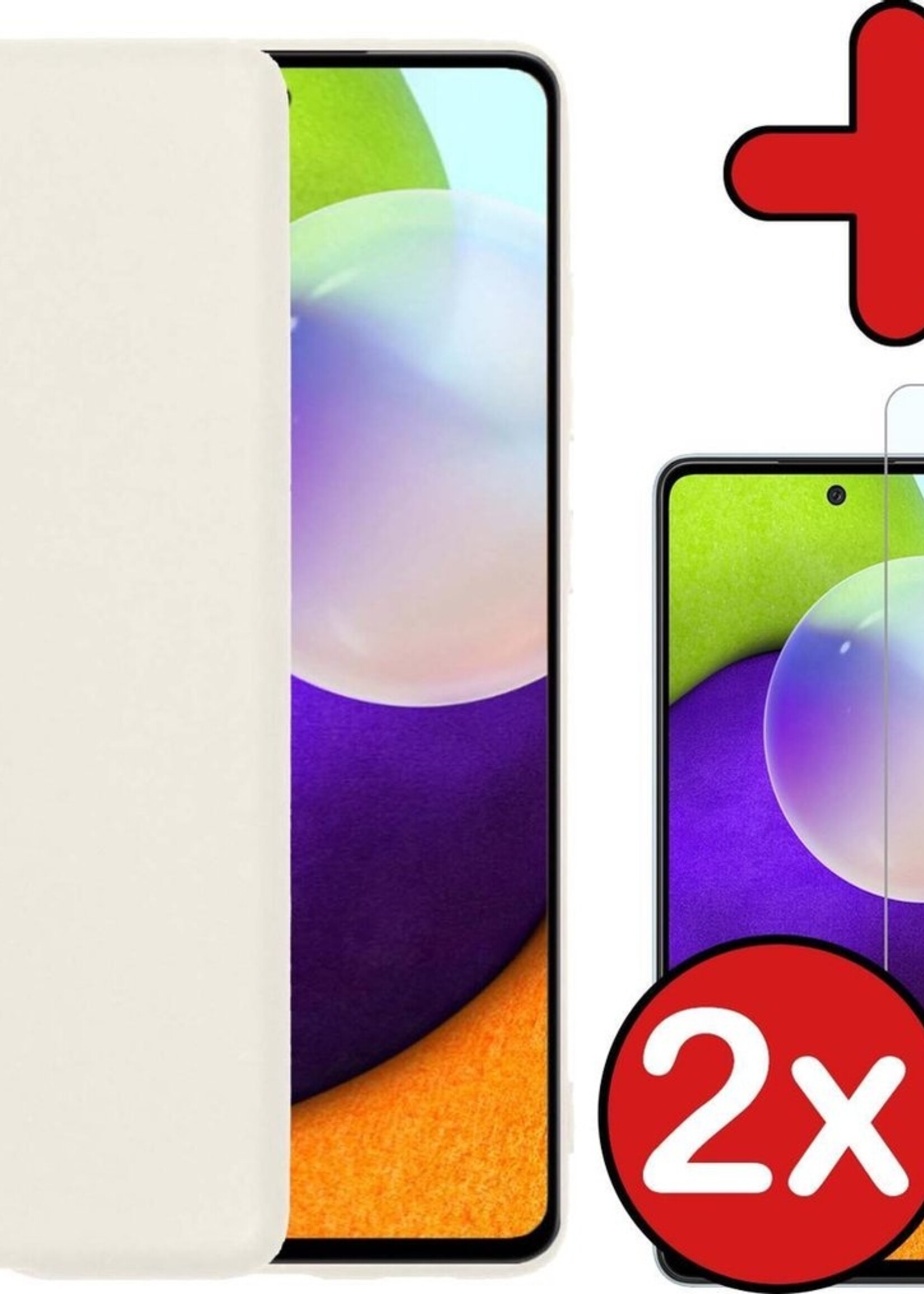 BTH Hoesje Geschikt voor Samsung A52 Hoesje Siliconen Case Hoes Met 2x Screenprotector - Hoes Geschikt voor Samsung Galaxy A52 Hoes Cover Case - Wit