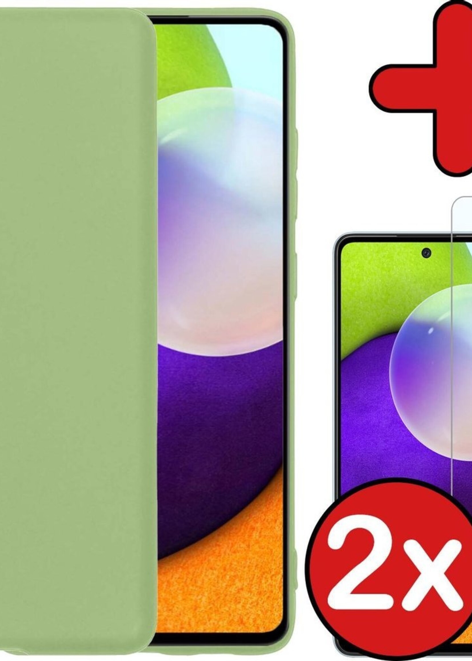 BTH Hoesje Geschikt voor Samsung A52 Hoesje Siliconen Case Hoes Met 2x Screenprotector - Hoes Geschikt voor Samsung Galaxy A52 Hoes Cover Case - Groen