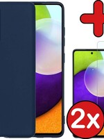 BTH BTH Samsung Galaxy A52 hoesje siliconen donkerblauw met 2x screenprotector