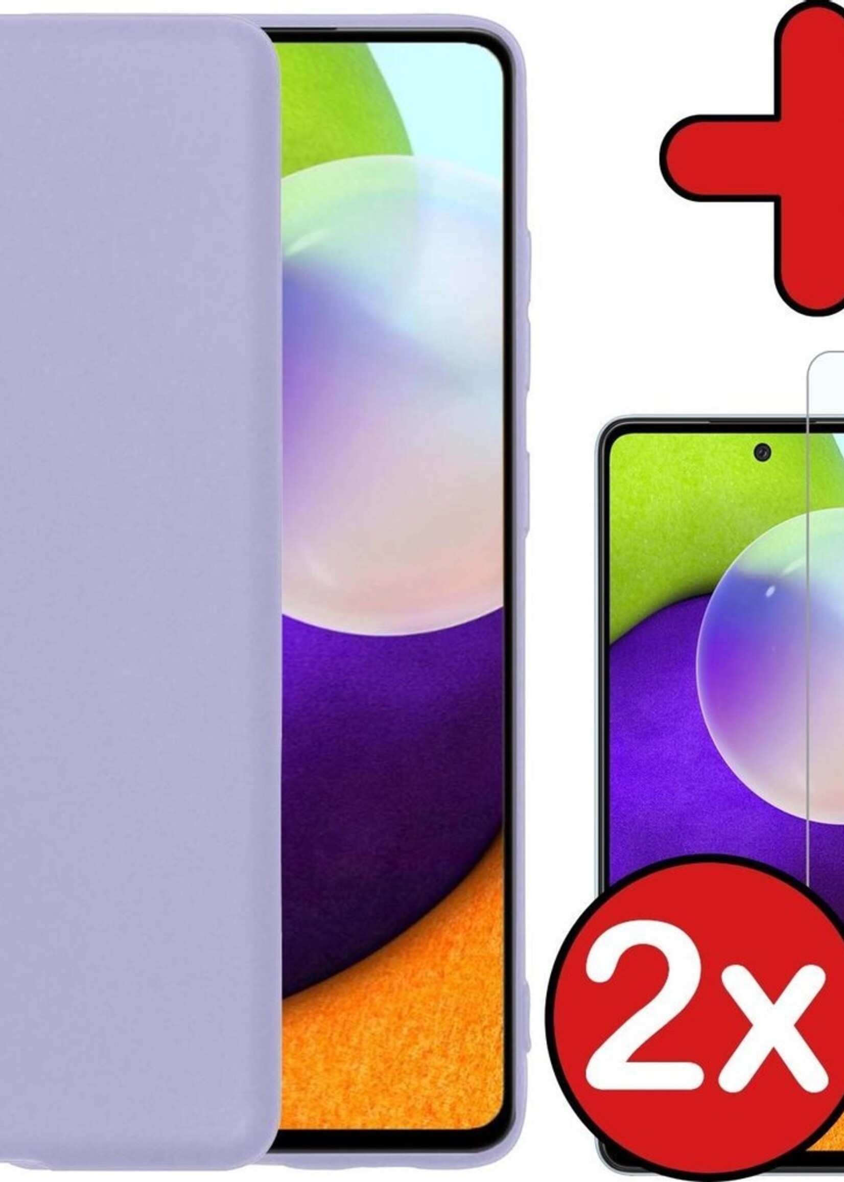 BTH Hoesje Geschikt voor Samsung A52 Hoesje Siliconen Case Hoes Met 2x Screenprotector - Hoes Geschikt voor Samsung Galaxy A52 Hoes Cover Case - Lila