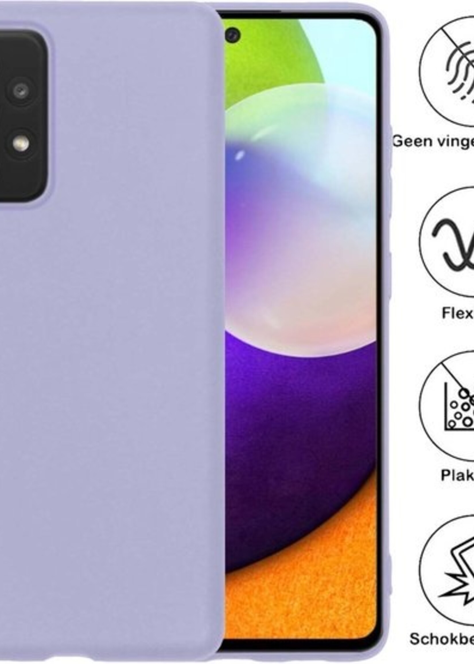 BTH Hoesje Geschikt voor Samsung A52 Hoesje Siliconen Case Hoes Met 2x Screenprotector - Hoes Geschikt voor Samsung Galaxy A52 Hoes Cover Case - Lila