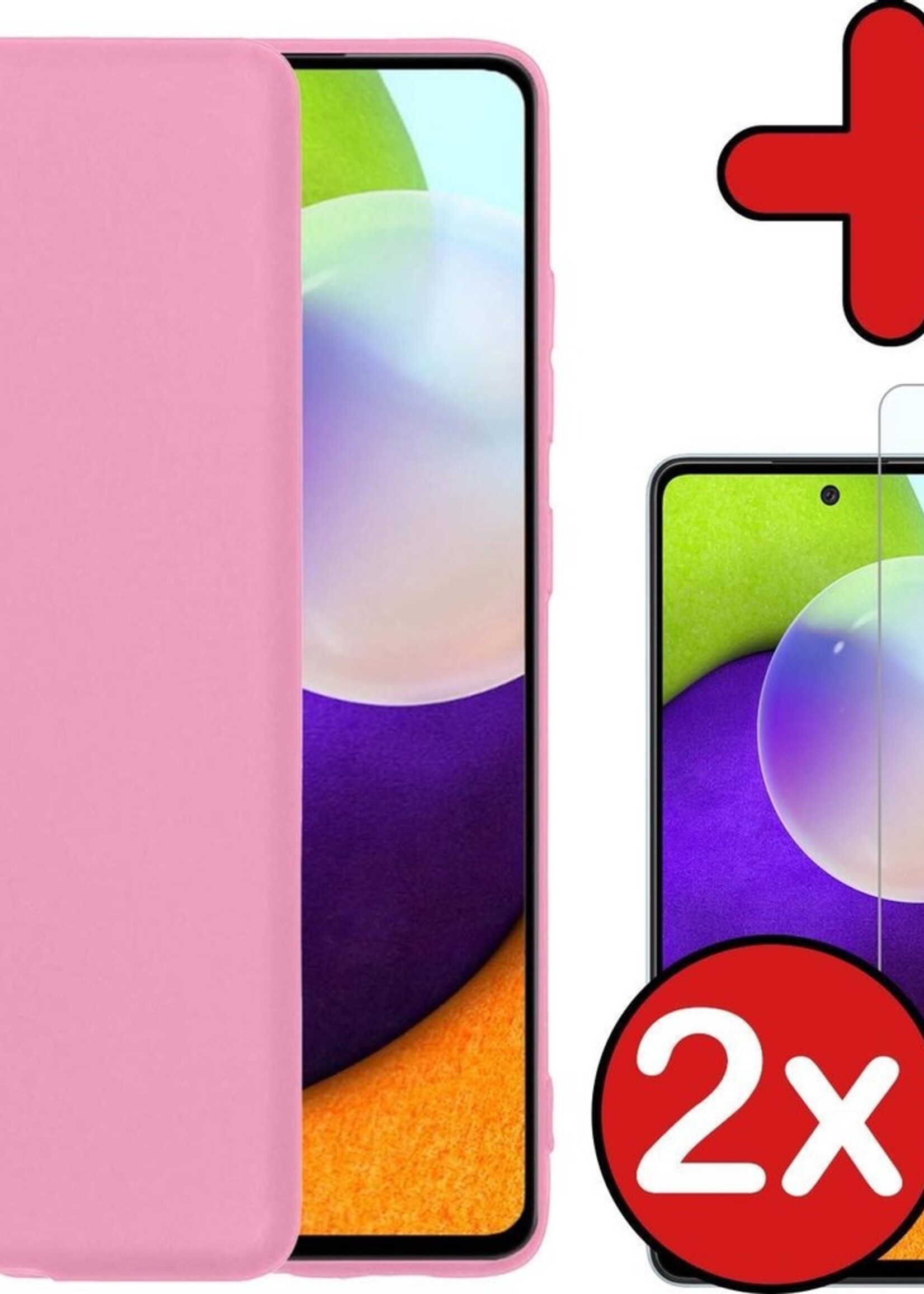 BTH Hoesje Geschikt voor Samsung A52 Hoesje Siliconen Case Hoes Met 2x Screenprotector - Hoes Geschikt voor Samsung Galaxy A52 Hoes Cover Case - Lichtroze