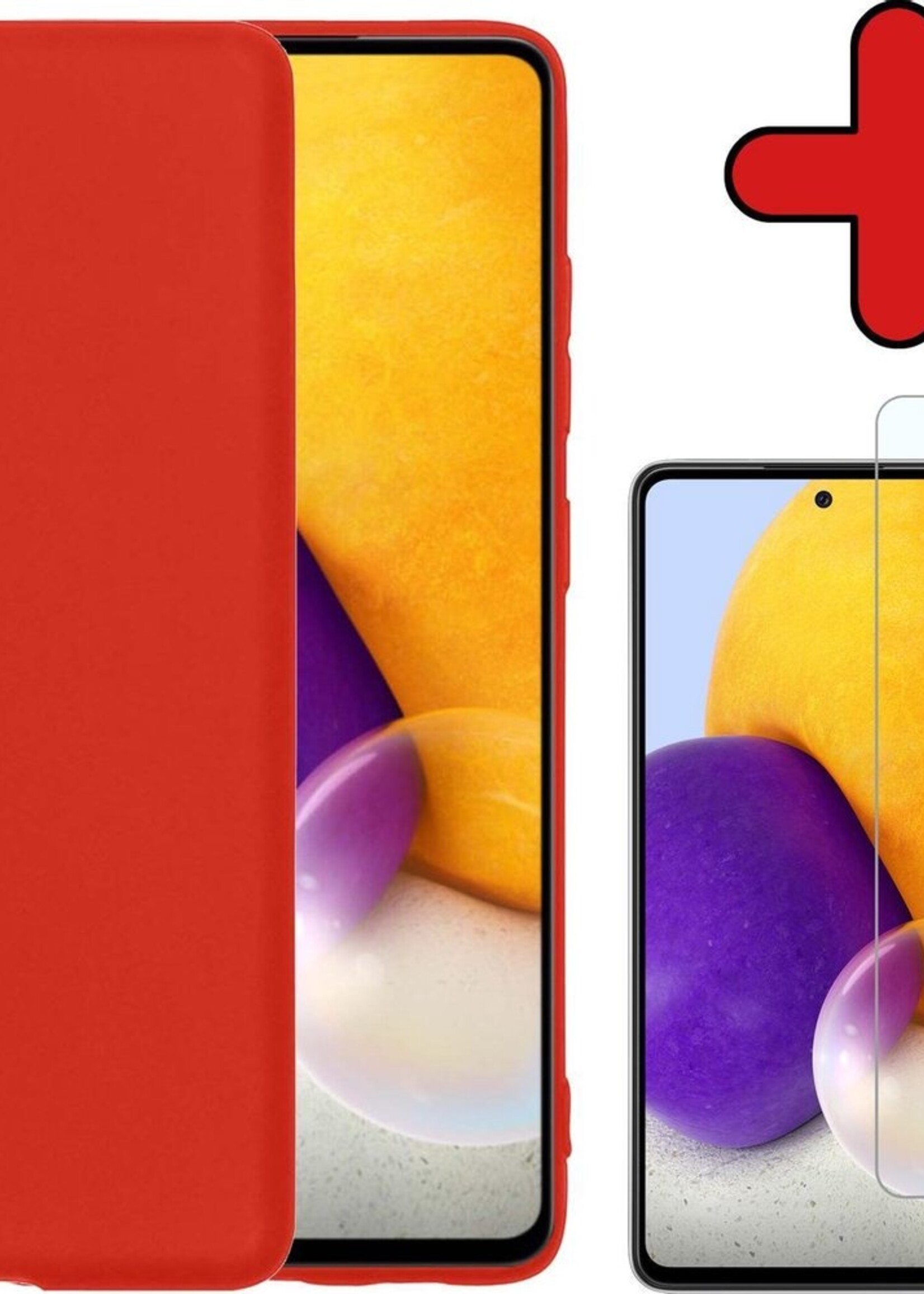 BTH Hoesje Geschikt voor Samsung A72 Hoesje Siliconen Case Hoes Met Screenprotector - Hoes Geschikt voor Samsung Galaxy A72 Hoes Cover Case - Rood