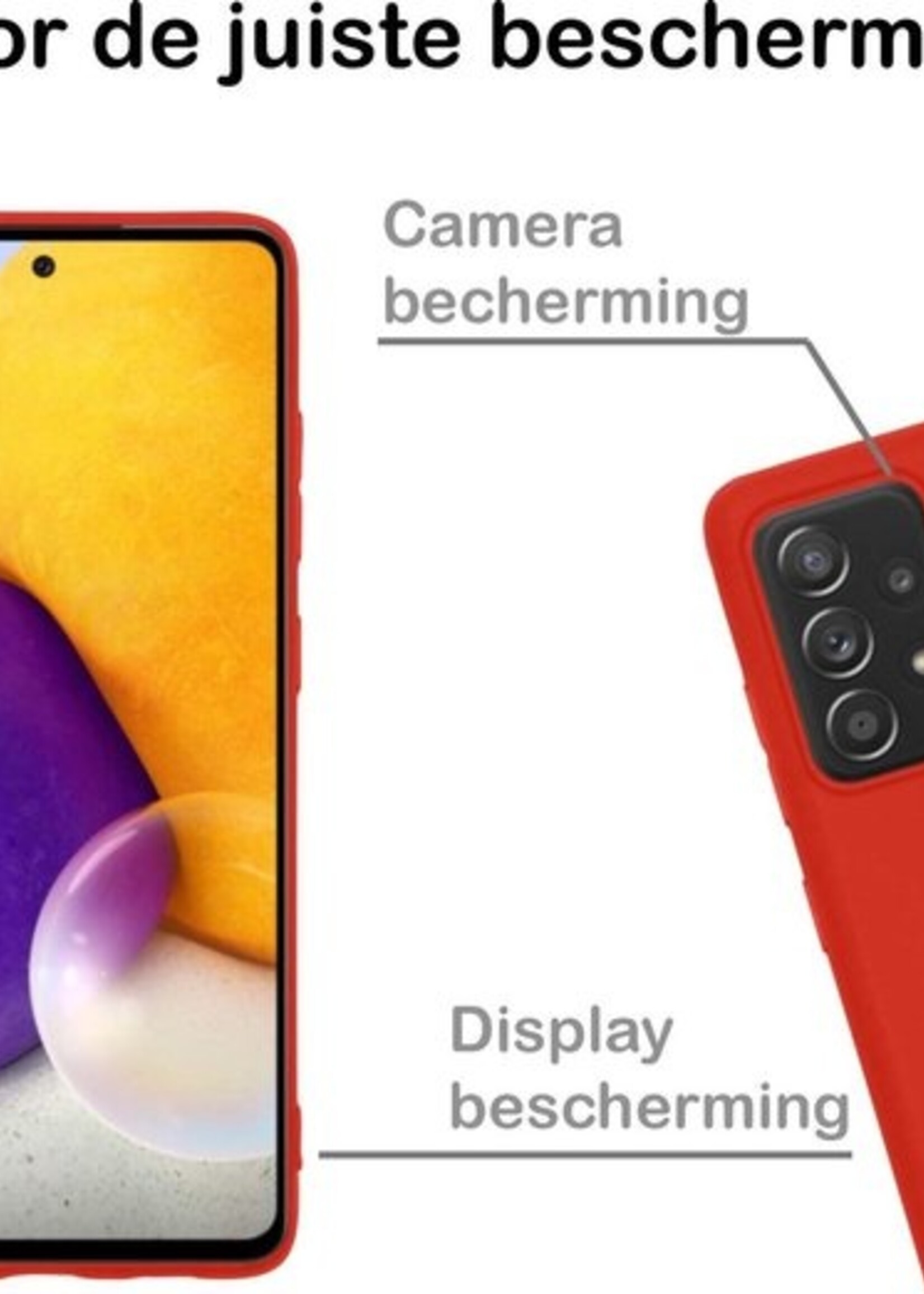 BTH Hoesje Geschikt voor Samsung A72 Hoesje Siliconen Case Hoes Met Screenprotector - Hoes Geschikt voor Samsung Galaxy A72 Hoes Cover Case - Rood