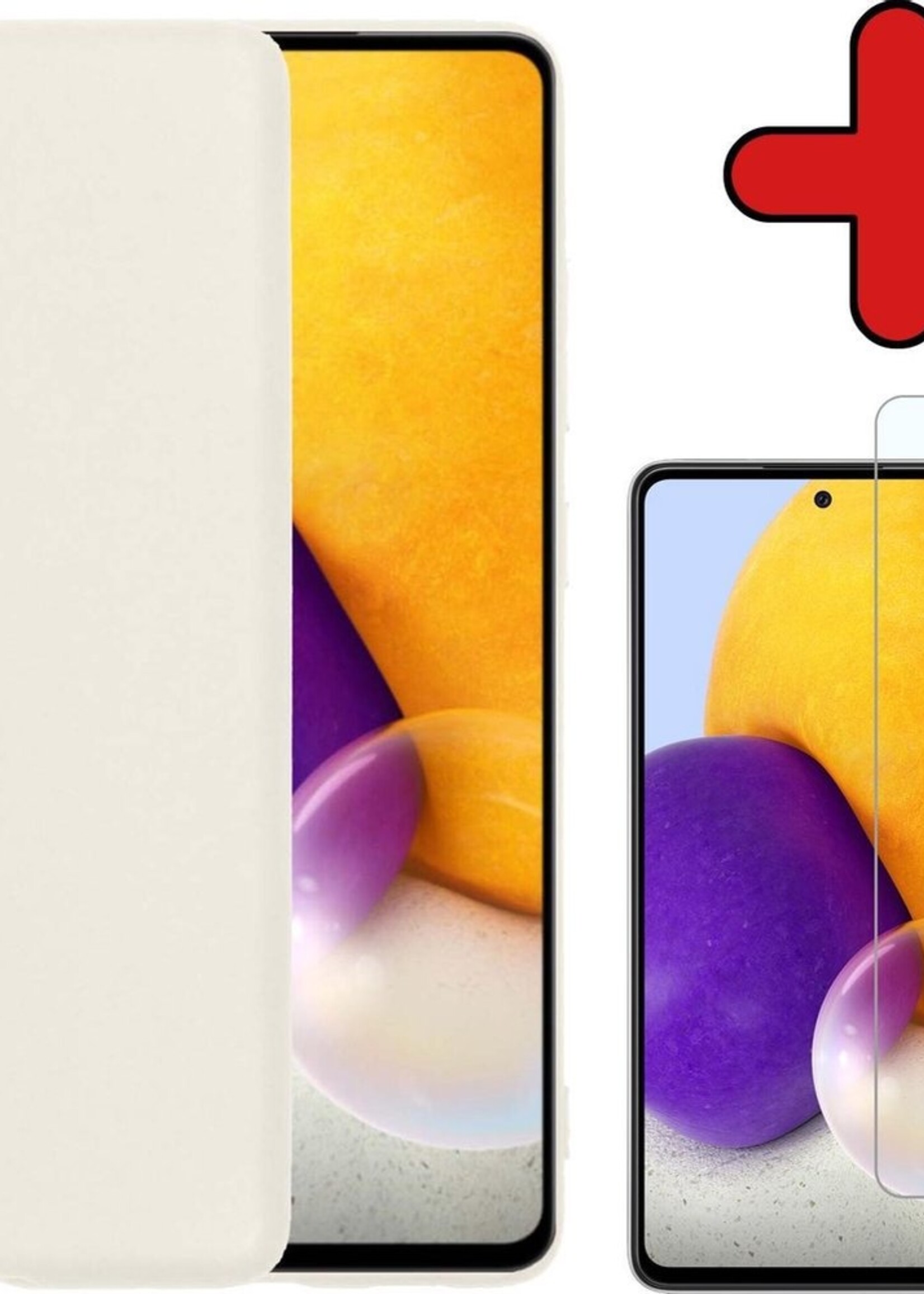 BTH Hoesje Geschikt voor Samsung A72 Hoesje Siliconen Case Hoes Met Screenprotector - Hoes Geschikt voor Samsung Galaxy A72 Hoes Cover Case - Wit