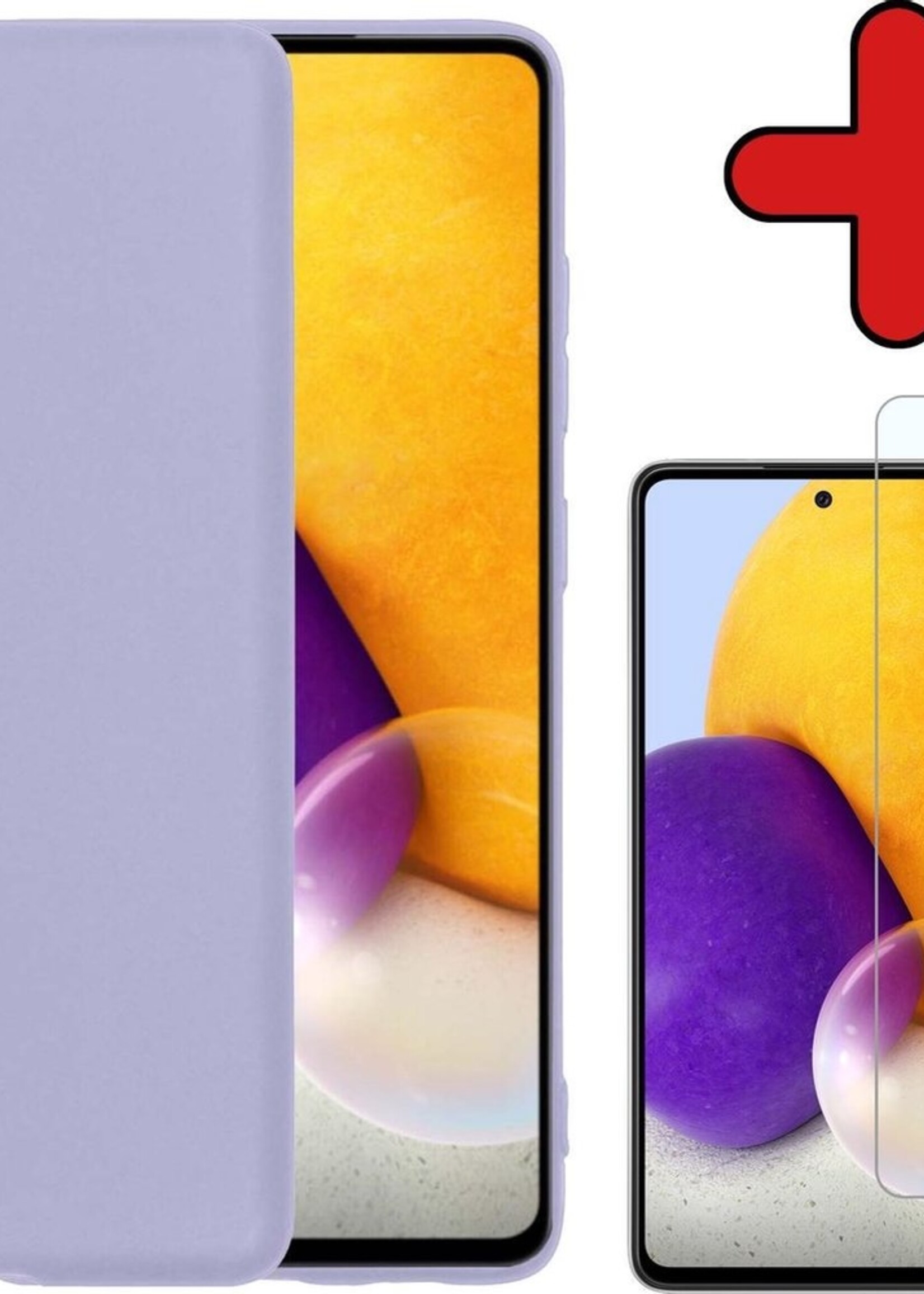 BTH Hoesje Geschikt voor Samsung A72 Hoesje Siliconen Case Hoes Met Screenprotector - Hoes Geschikt voor Samsung Galaxy A72 Hoes Cover Case - Lila