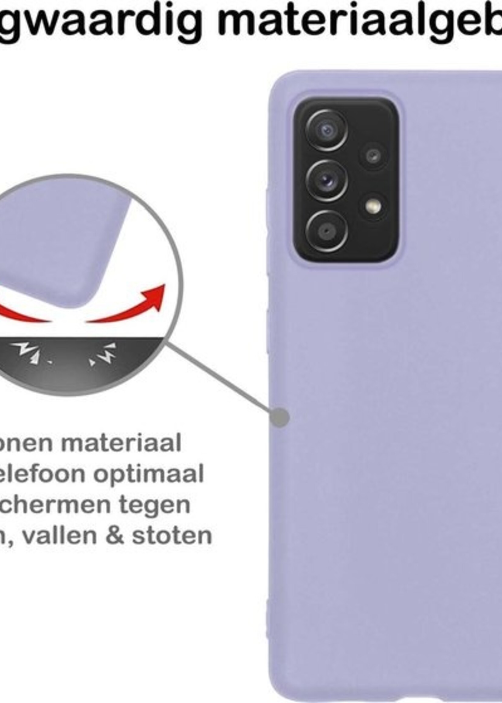 BTH Hoesje Geschikt voor Samsung A72 Hoesje Siliconen Case Hoes Met Screenprotector - Hoes Geschikt voor Samsung Galaxy A72 Hoes Cover Case - Lila