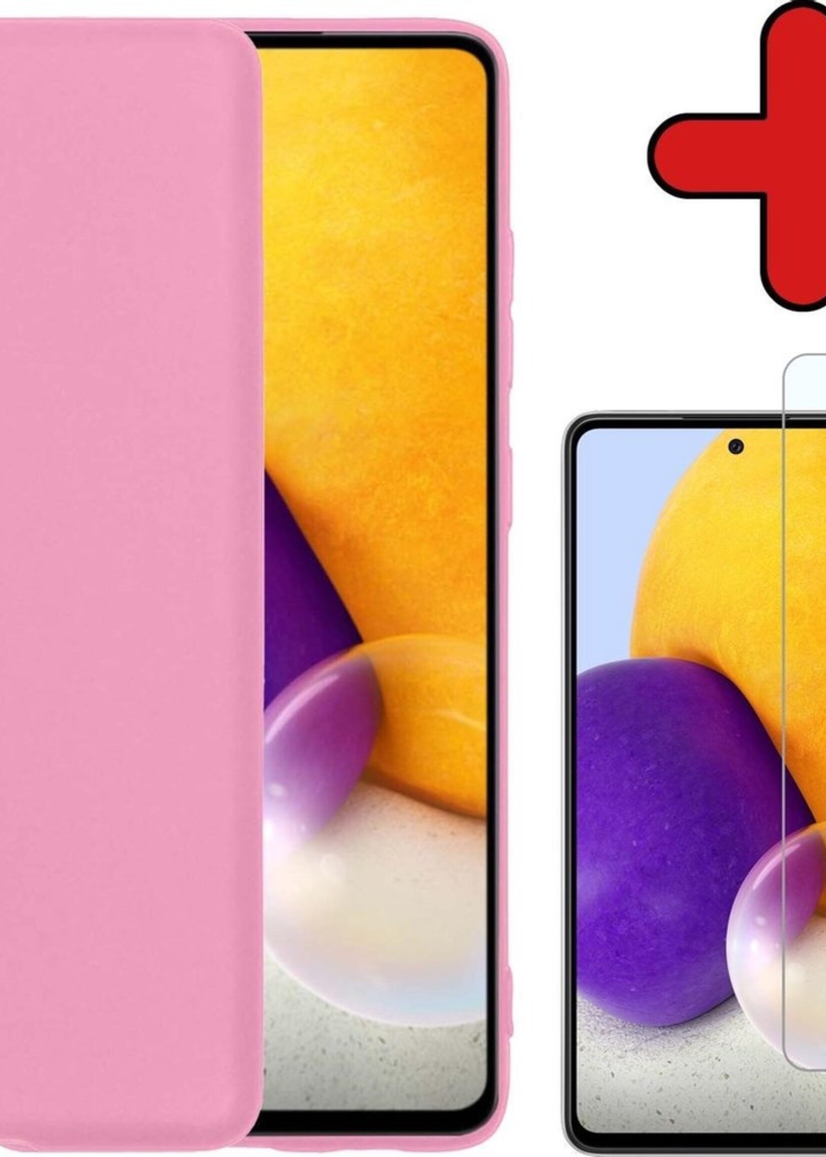 BTH Hoesje Geschikt voor Samsung A72 Hoesje Siliconen Case Hoes Met Screenprotector - Hoes Geschikt voor Samsung Galaxy A72 Hoes Cover Case - Lichtroze