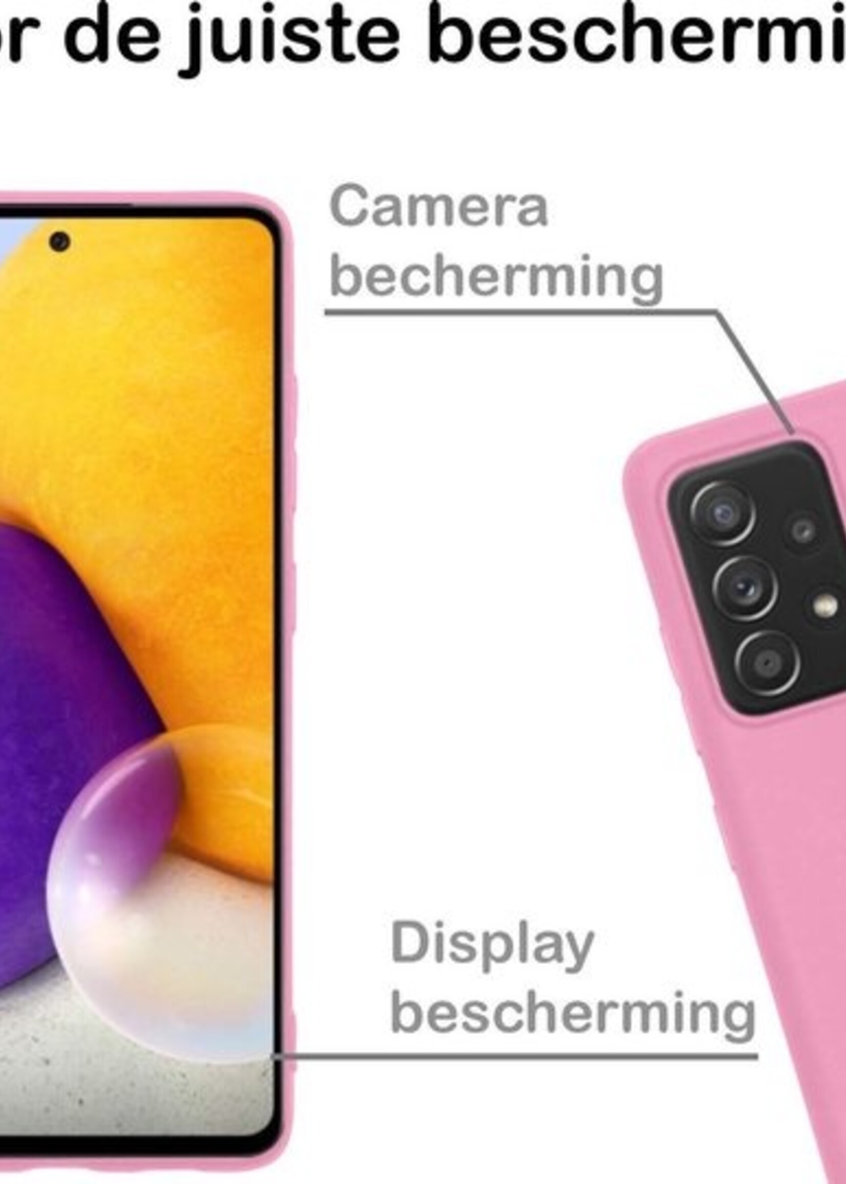 BTH Hoesje Geschikt voor Samsung A72 Hoesje Siliconen Case Hoes Met Screenprotector - Hoes Geschikt voor Samsung Galaxy A72 Hoes Cover Case - Lichtroze