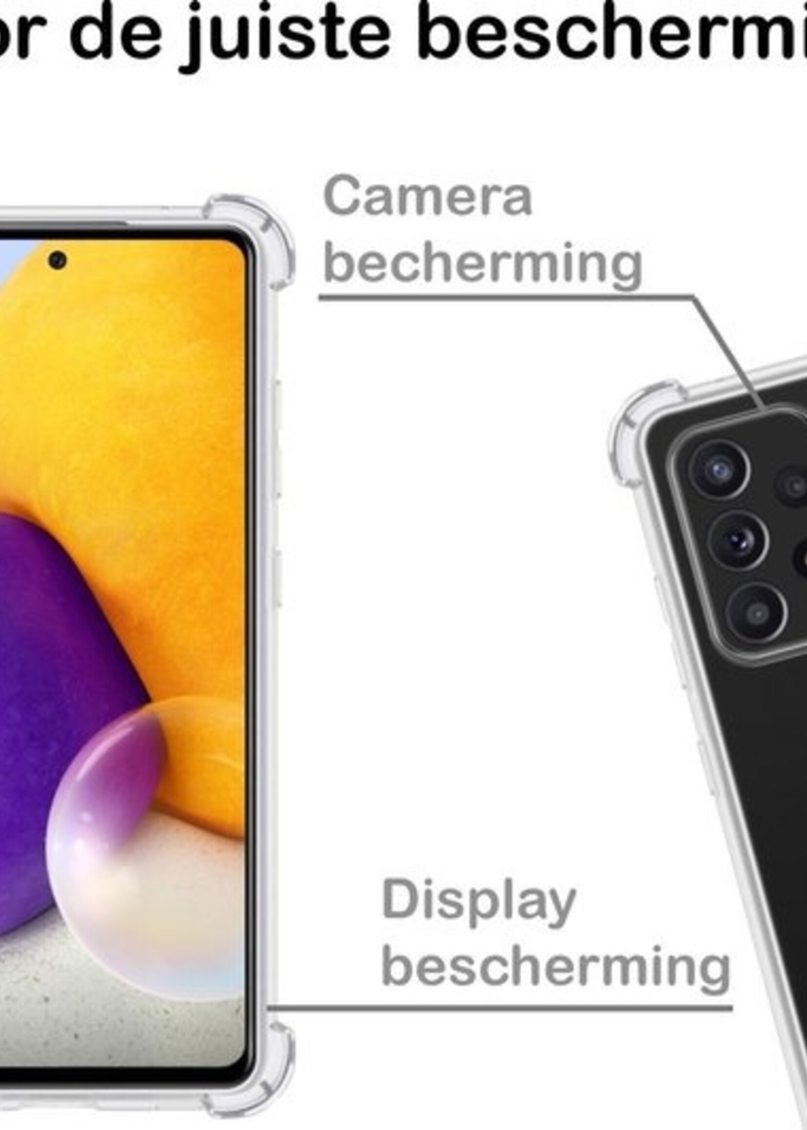 BTH Hoesje Geschikt voor Samsung A72 Hoesje Siliconen Shock Proof Case Hoes Met 2x Screenprotector - Hoes Geschikt voor Samsung Galaxy A72 Hoes Cover Case Shockproof - Transparant