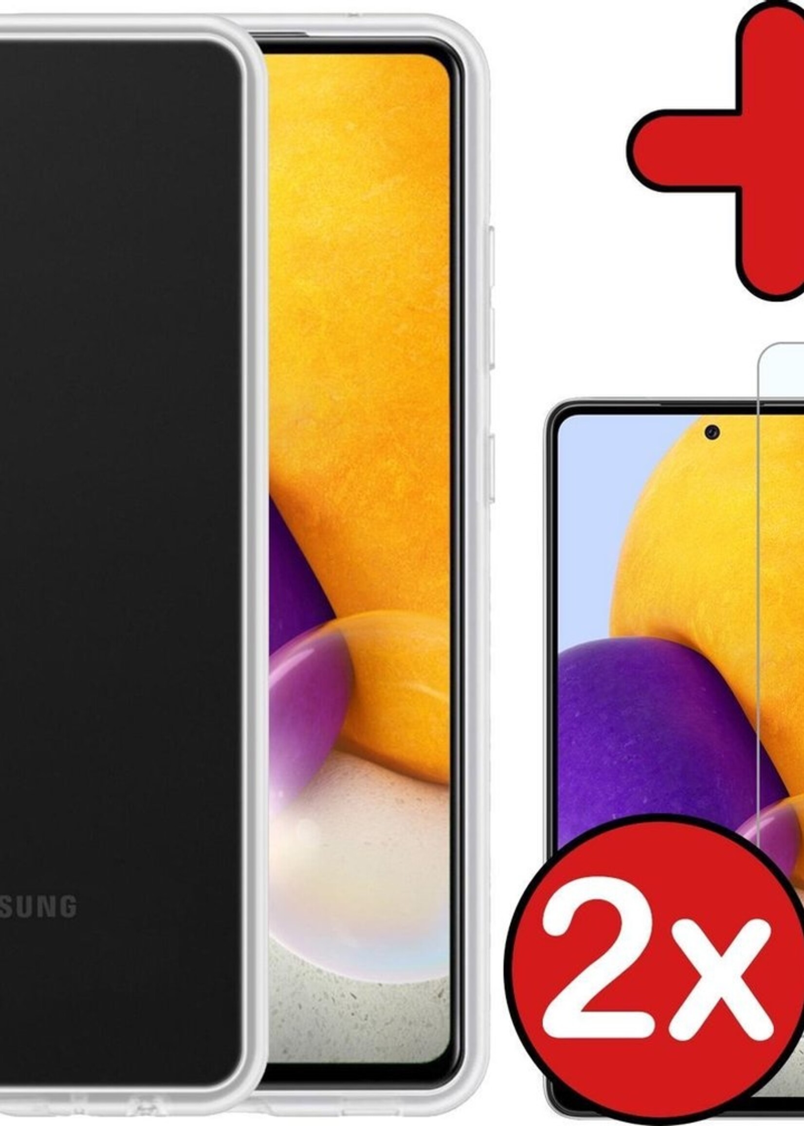 BTH Hoesje Geschikt voor Samsung A72 Hoesje Siliconen Case Hoes Met 2x Screenprotector - Hoes Geschikt voor Samsung Galaxy A72 Hoes Cover Case - Transparant