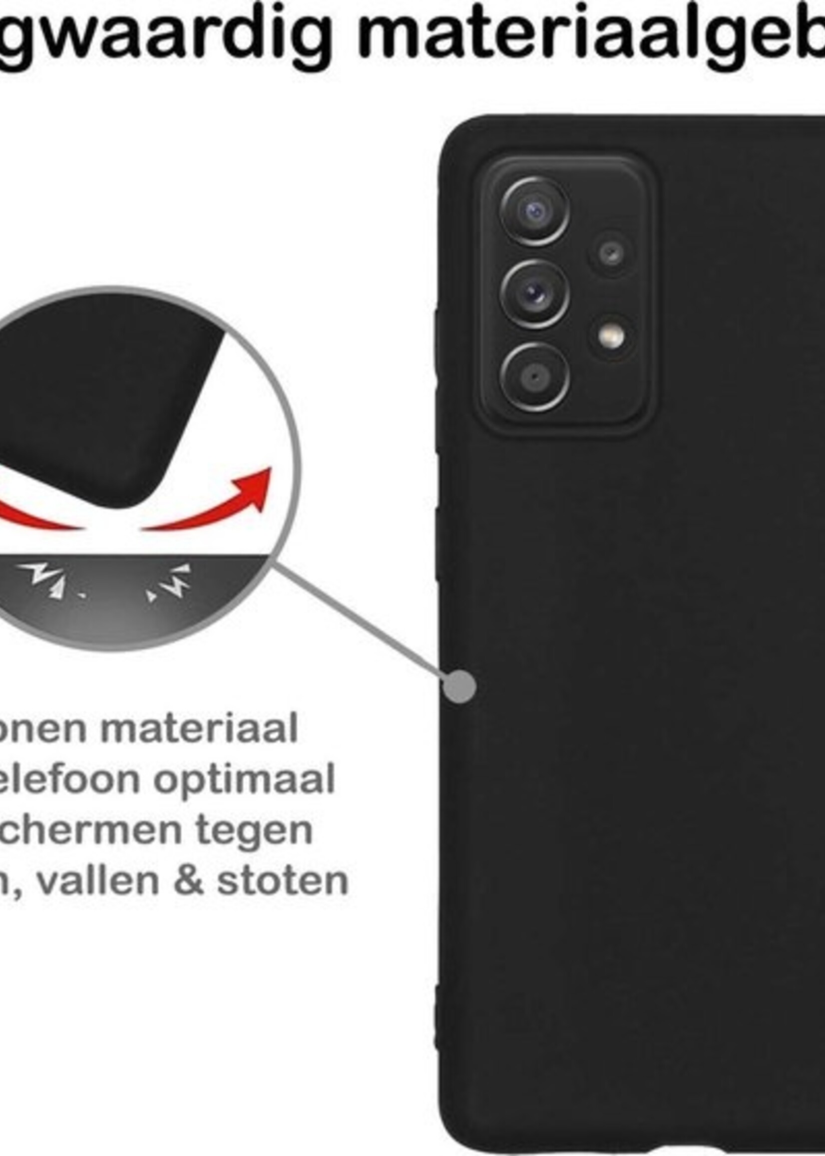 BTH Hoesje Geschikt voor Samsung A72 Hoesje Siliconen Case Hoes Met 2x Screenprotector - Hoes Geschikt voor Samsung Galaxy A72 Hoes Cover Case - Zwart