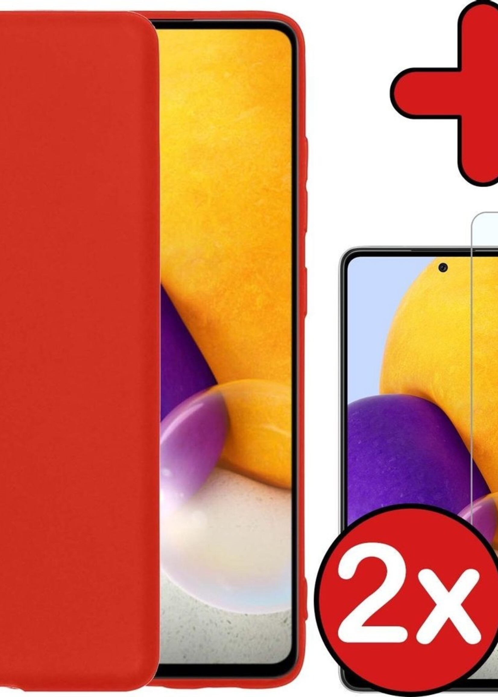 BTH Hoesje Geschikt voor Samsung A72 Hoesje Siliconen Case Hoes Met 2x Screenprotector - Hoes Geschikt voor Samsung Galaxy A72 Hoes Cover Case - Rood