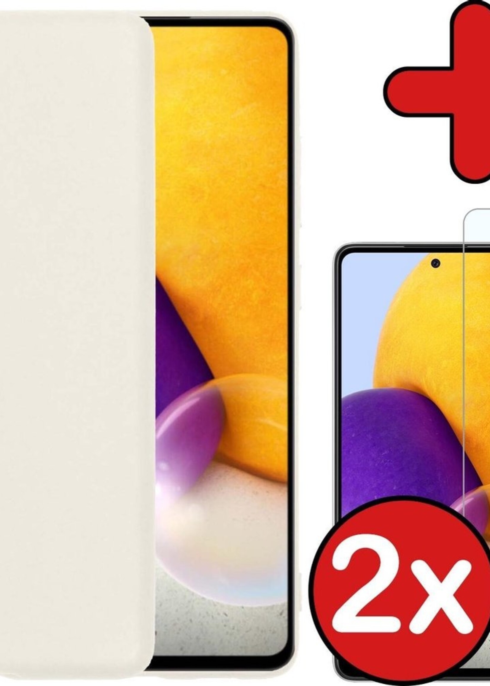 BTH Hoesje Geschikt voor Samsung A72 Hoesje Siliconen Case Hoes Met 2x Screenprotector - Hoes Geschikt voor Samsung Galaxy A72 Hoes Cover Case - Wit