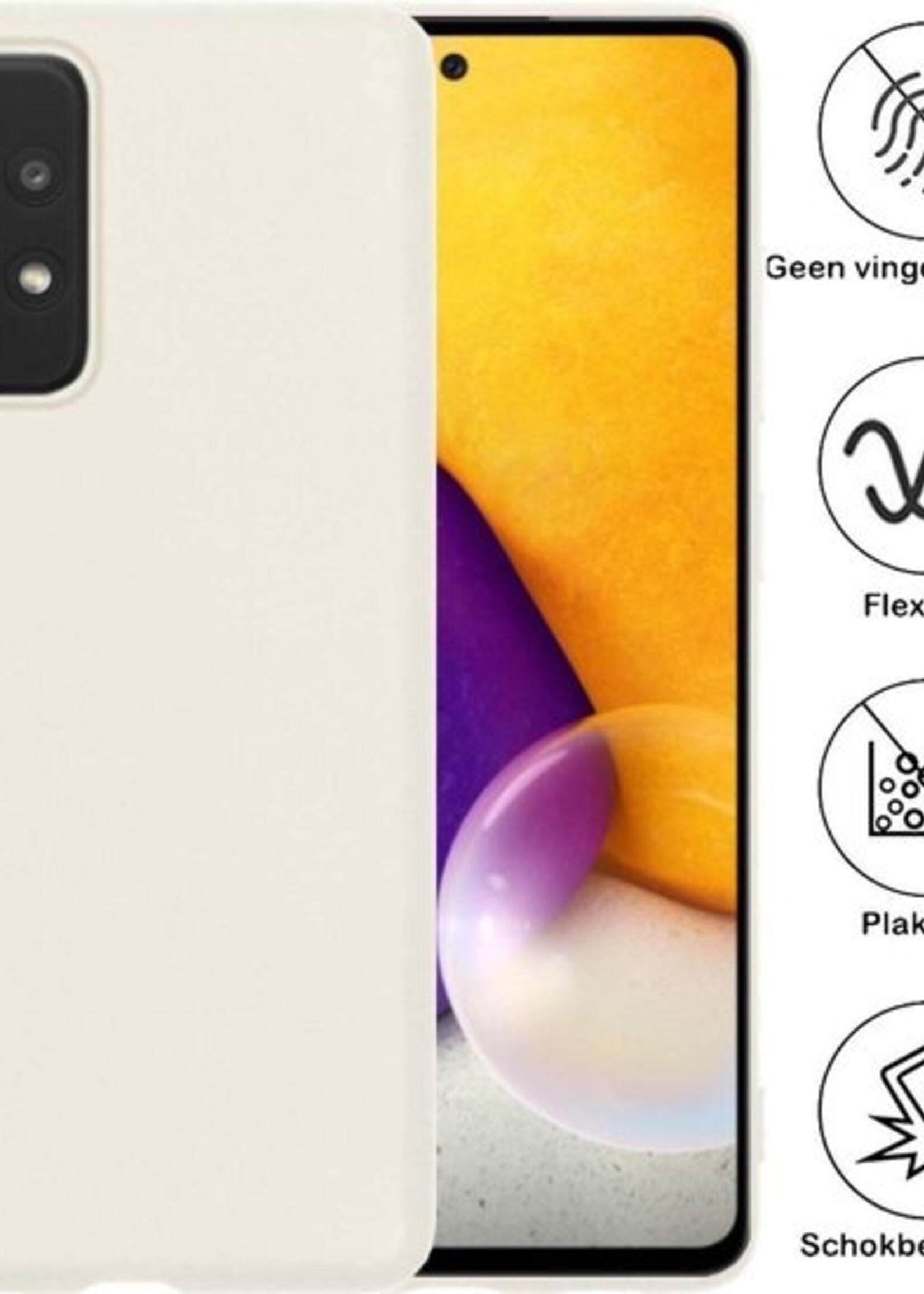 BTH Hoesje Geschikt voor Samsung A72 Hoesje Siliconen Case Hoes Met 2x Screenprotector - Hoes Geschikt voor Samsung Galaxy A72 Hoes Cover Case - Wit