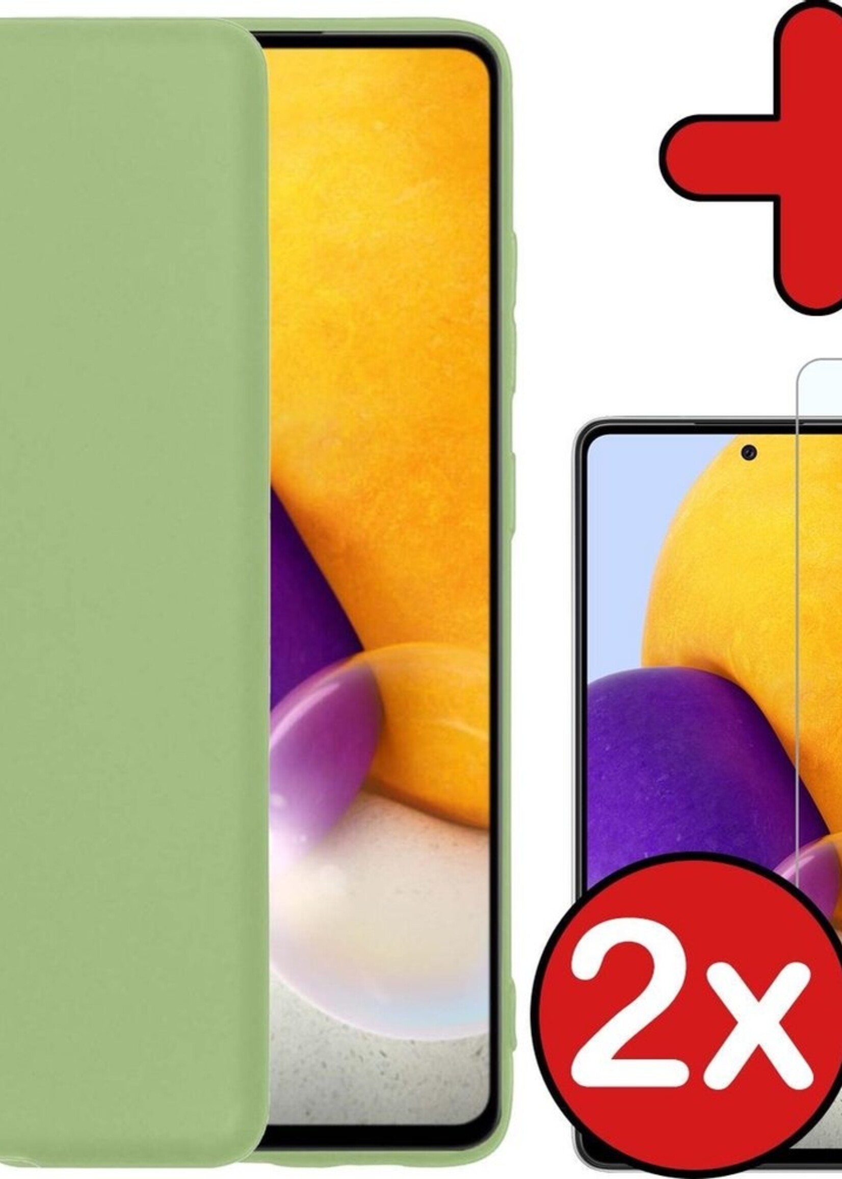BTH Hoesje Geschikt voor Samsung A72 Hoesje Siliconen Case Hoes Met 2x Screenprotector - Hoes Geschikt voor Samsung Galaxy A72 Hoes Cover Case - Groen