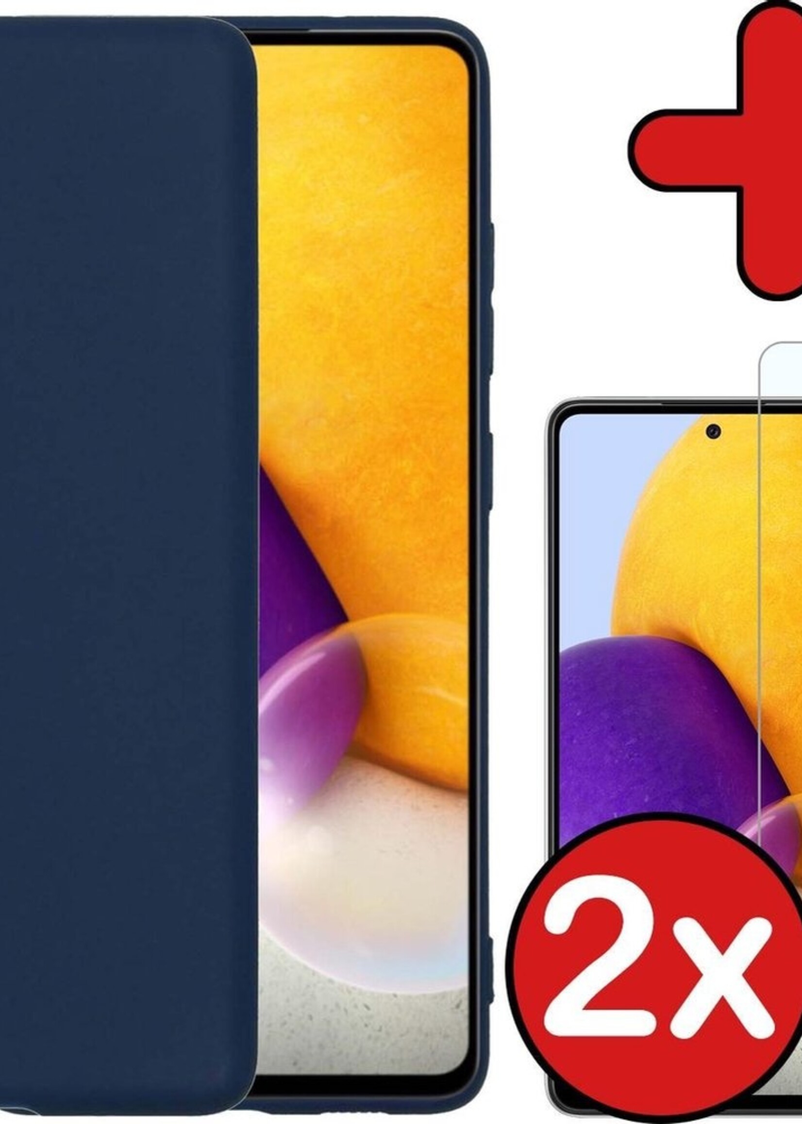 BTH Hoesje Geschikt voor Samsung A72 Hoesje Siliconen Case Hoes Met 2x Screenprotector - Hoes Geschikt voor Samsung Galaxy A72 Hoes Cover Case - Donkerblauw