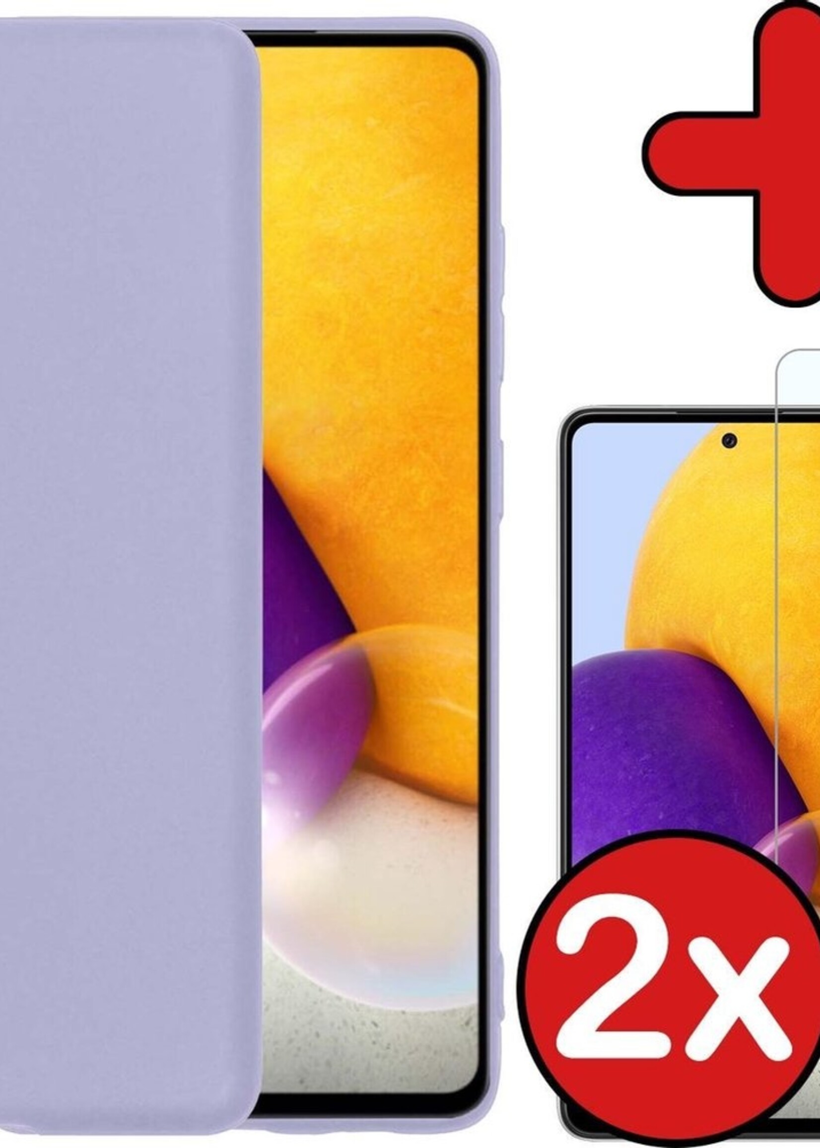 BTH Hoesje Geschikt voor Samsung A72 Hoesje Siliconen Case Hoes Met 2x Screenprotector - Hoes Geschikt voor Samsung Galaxy A72 Hoes Cover Case - Lila
