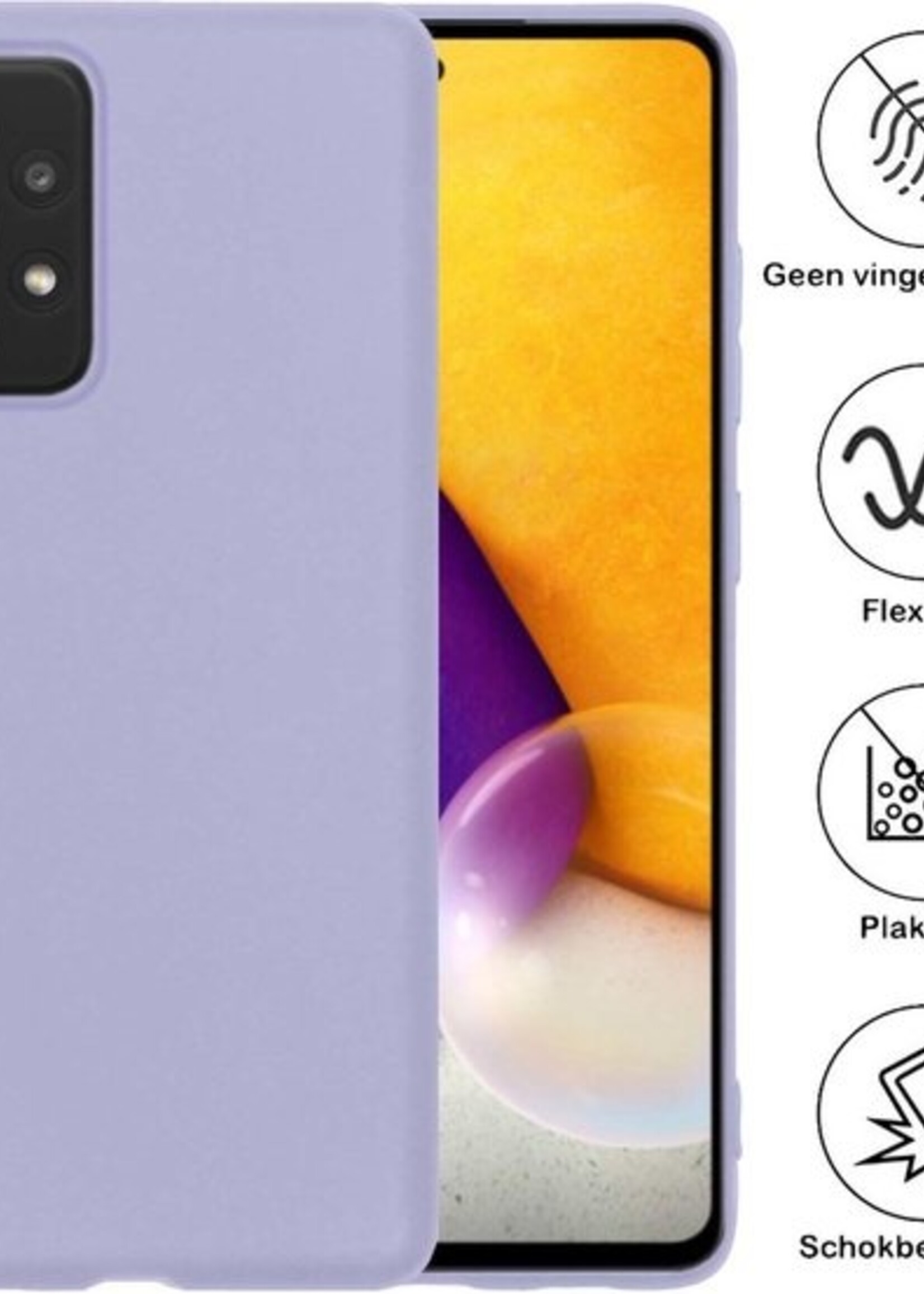 BTH Hoesje Geschikt voor Samsung A72 Hoesje Siliconen Case Hoes Met 2x Screenprotector - Hoes Geschikt voor Samsung Galaxy A72 Hoes Cover Case - Lila