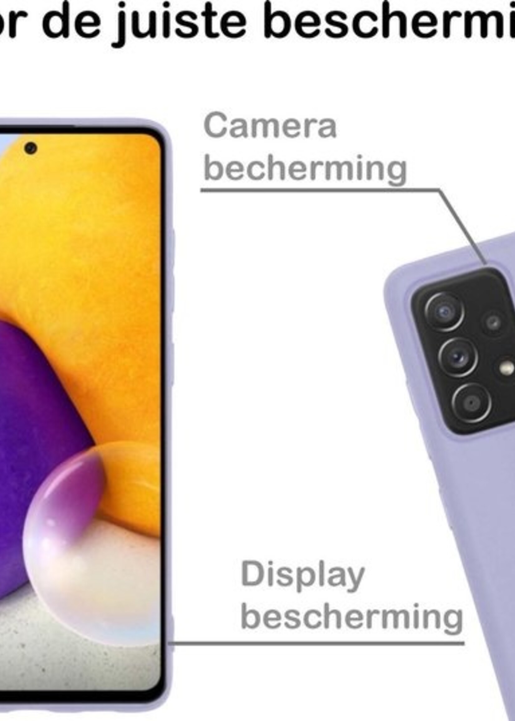 BTH Hoesje Geschikt voor Samsung A72 Hoesje Siliconen Case Hoes Met 2x Screenprotector - Hoes Geschikt voor Samsung Galaxy A72 Hoes Cover Case - Lila