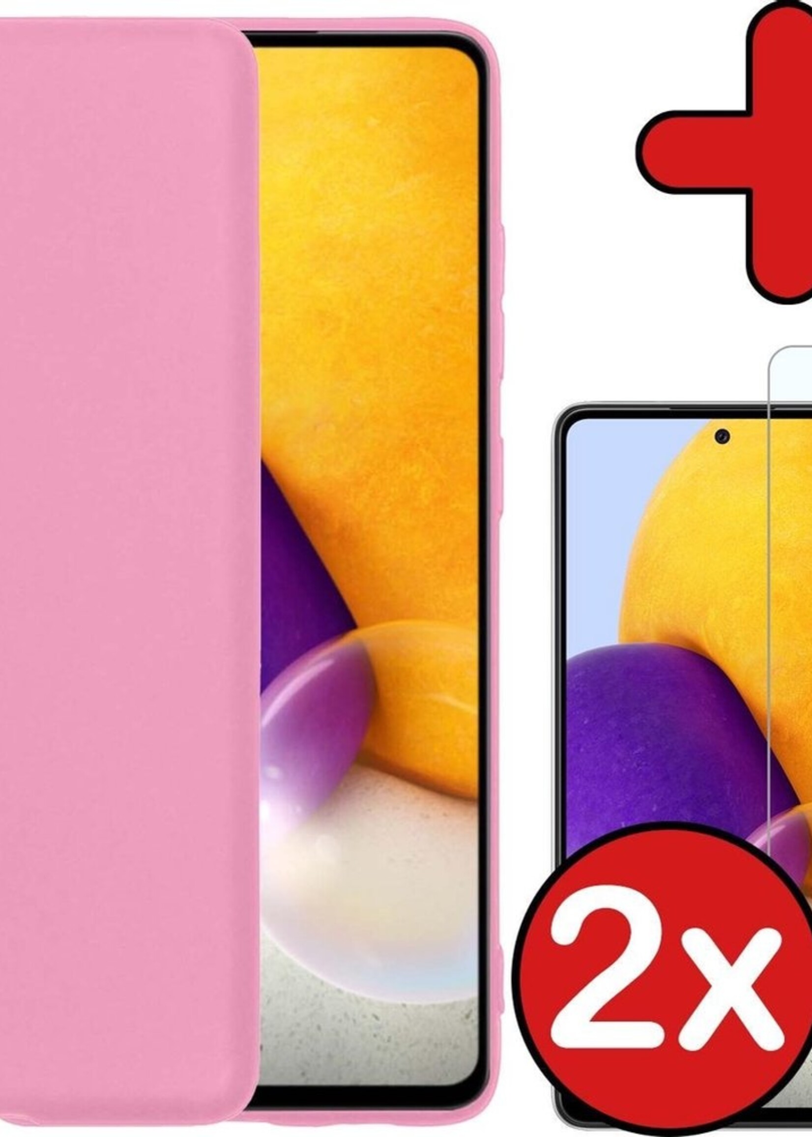BTH Hoesje Geschikt voor Samsung A72 Hoesje Siliconen Case Hoes Met 2x Screenprotector - Hoes Geschikt voor Samsung Galaxy A72 Hoes Cover Case - Lichtroze