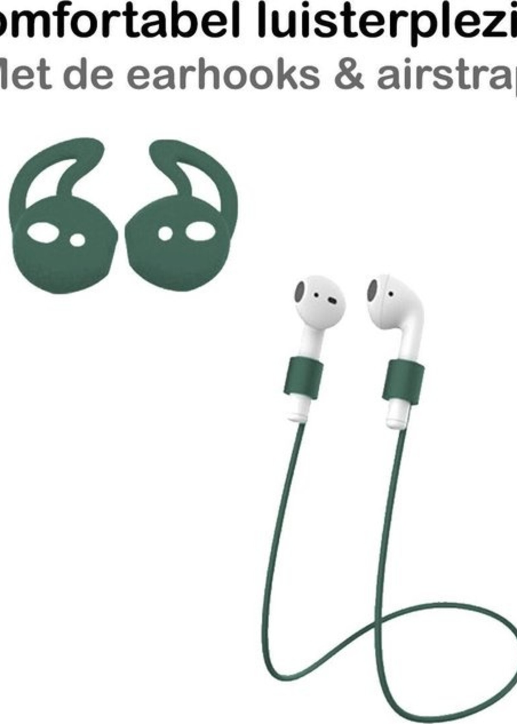 BTH Case Geschikt voor AirPods 2 Hoesje Hoes Siliconen 3-in-1 Met Clip Cover - Hoesje Geschikt voor Apple Airpods 2 Siliconen 3-in-1 Met Clip - Midnight Green