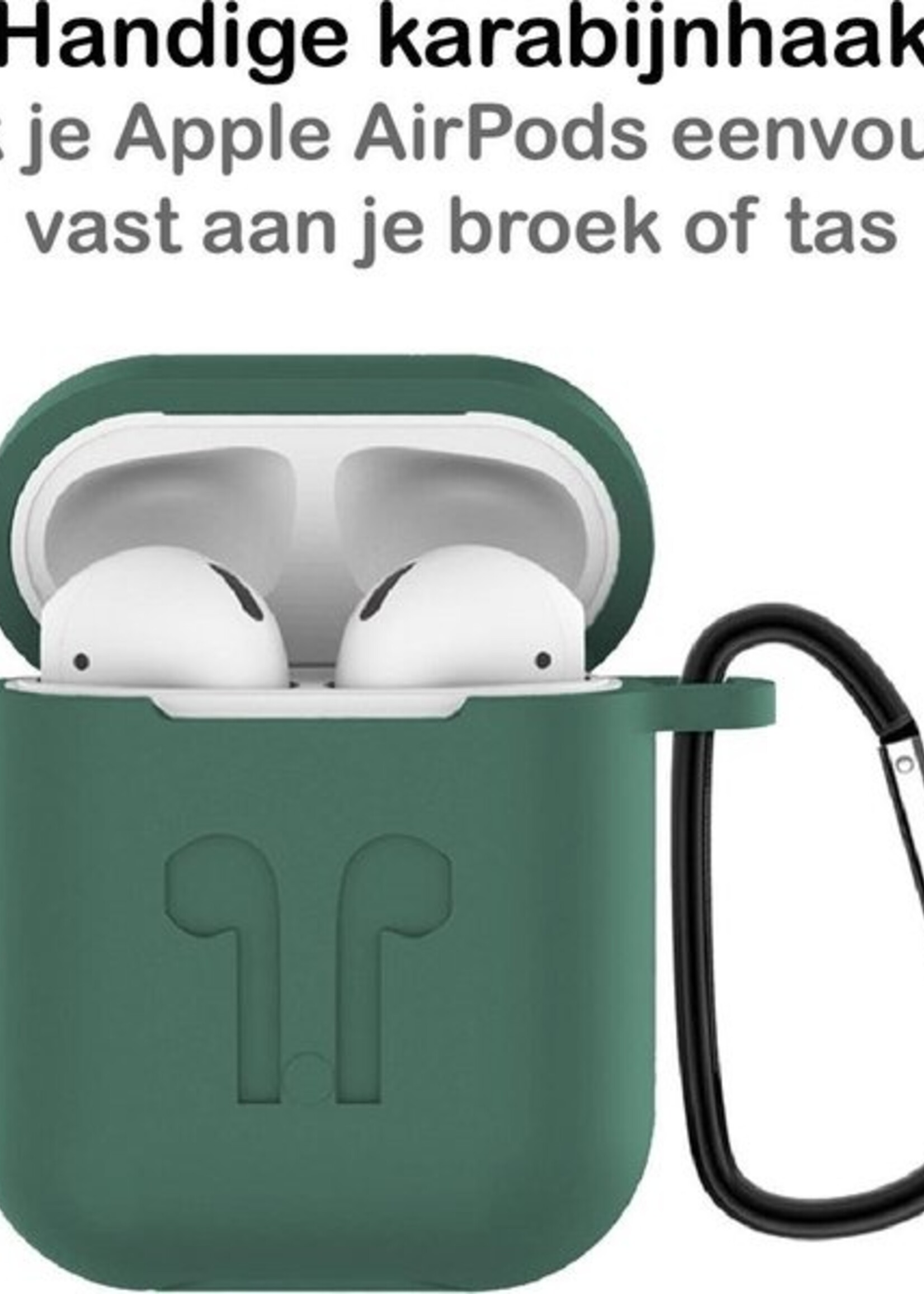 BTH Case Geschikt voor AirPods 2 Hoesje Hoes Siliconen 3-in-1 Met Clip Cover - Hoesje Geschikt voor Apple Airpods 2 Siliconen 3-in-1 Met Clip - Midnight Green