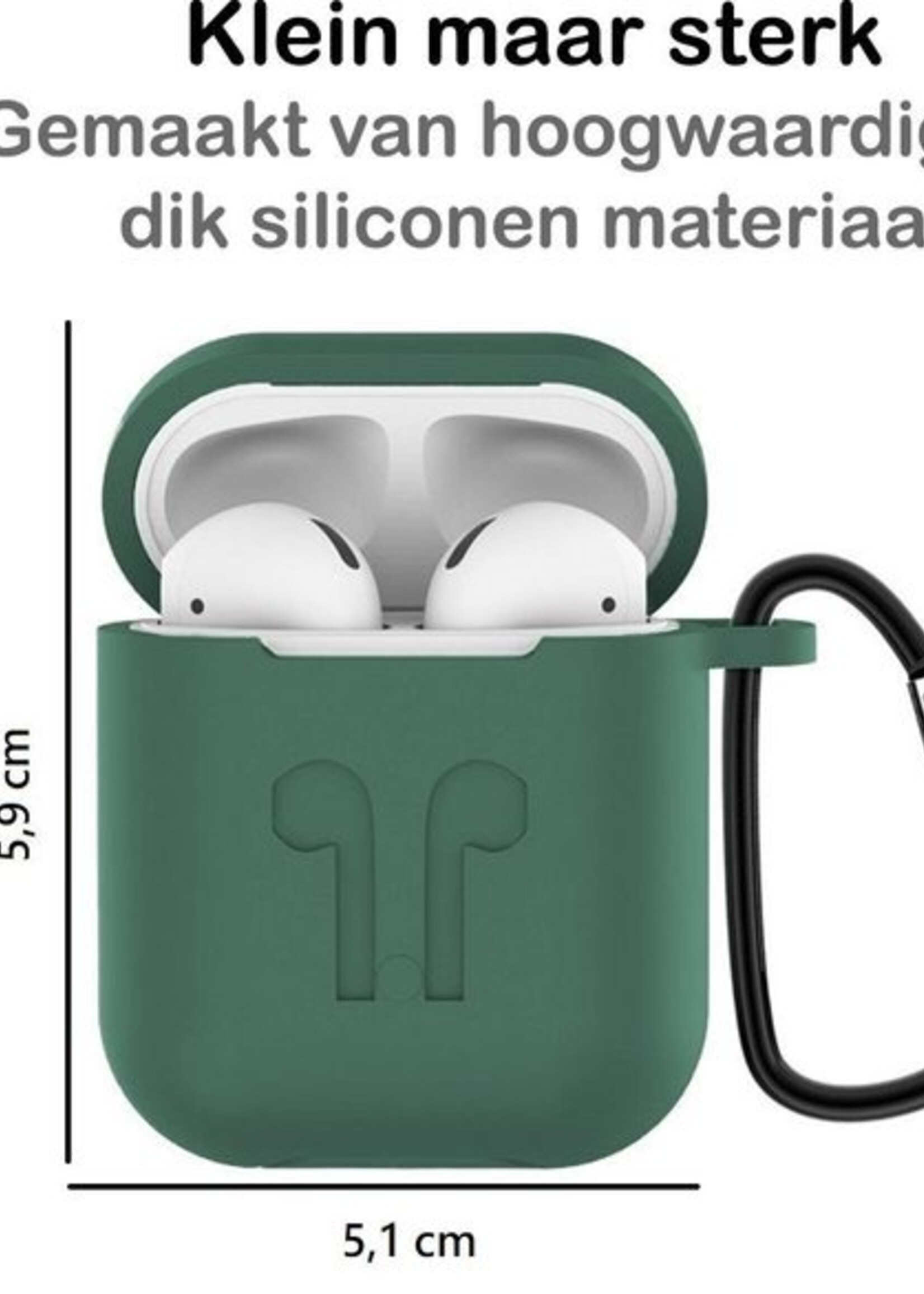 BTH Case Geschikt voor AirPods 2 Hoesje Hoes Siliconen 3-in-1 Met Clip Cover - Hoesje Geschikt voor Apple Airpods 2 Siliconen 3-in-1 Met Clip - Midnight Green