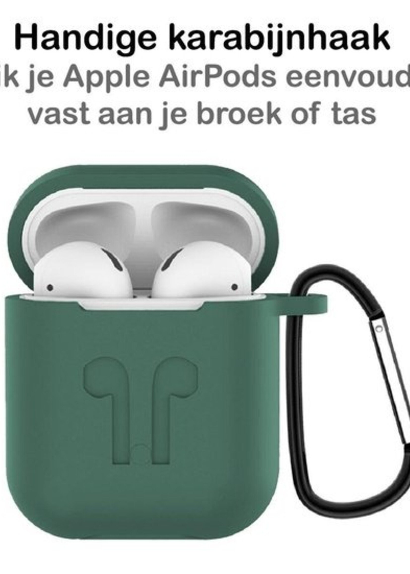 BTH Case Geschikt voor AirPods 2 Hoesje Hoes Siliconen 3-in-1 Met Clip Cover - Hoesje Geschikt voor Apple Airpods 2 Siliconen 3-in-1 Met Clip - Midnight Green