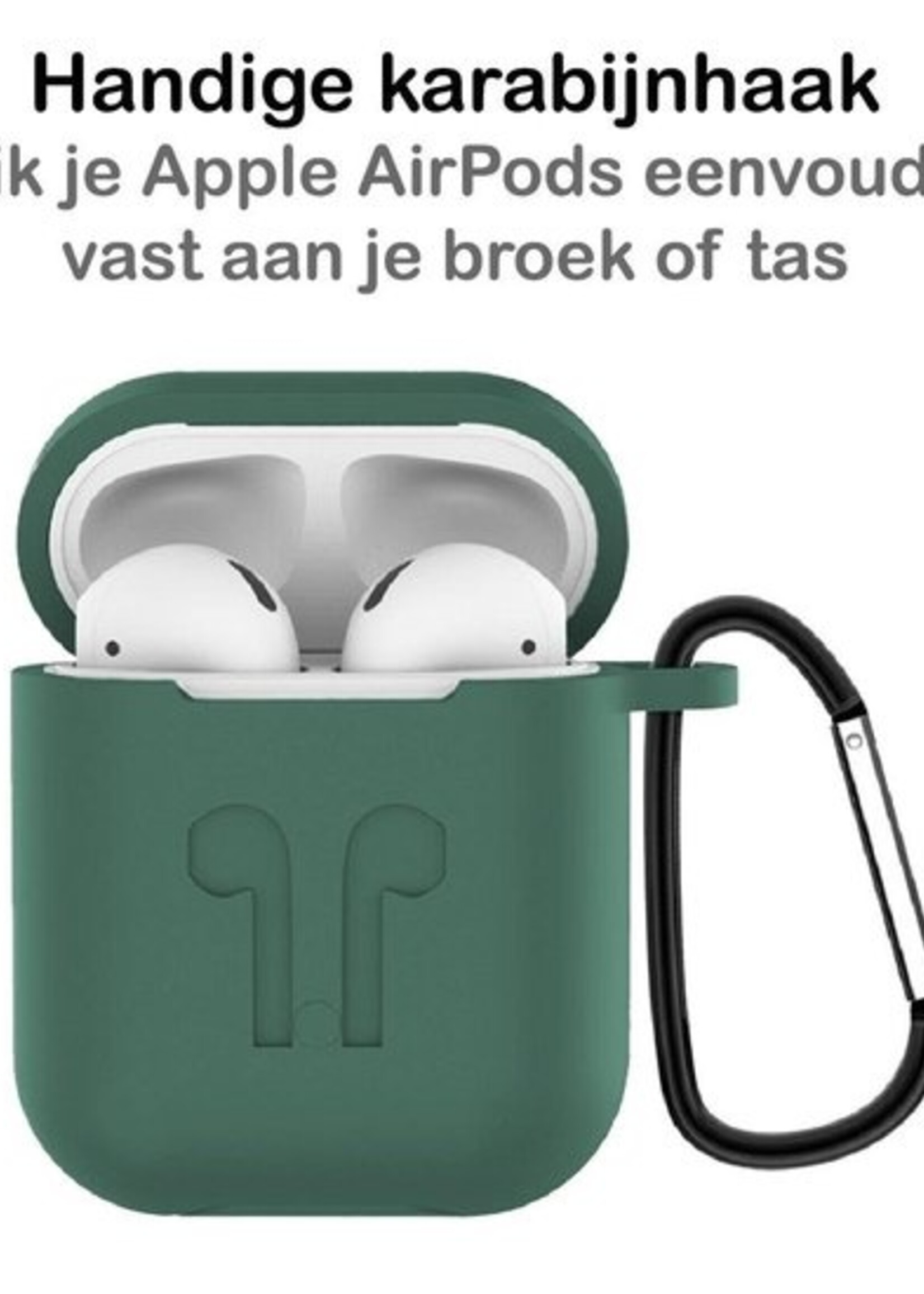 BTH Case Geschikt voor AirPods Hoesje Hoes Siliconen 3-in-1 Met Clip Cover - Hoesje Geschikt voor Apple Airpods 1/2 Siliconen 3-in-1 Met Clip - Midnight Green