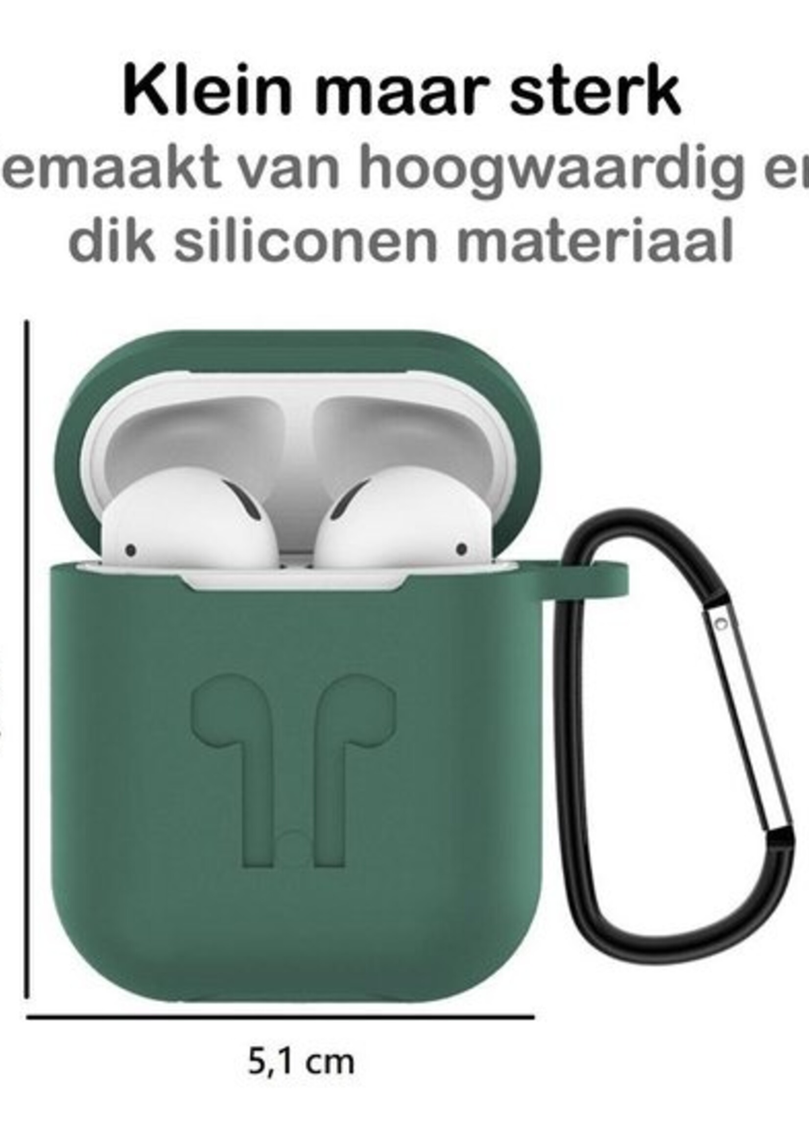 BTH Case Geschikt voor AirPods Hoesje Hoes Siliconen 3-in-1 Met Clip Cover - Hoesje Geschikt voor Apple Airpods 1/2 Siliconen 3-in-1 Met Clip - Midnight Green