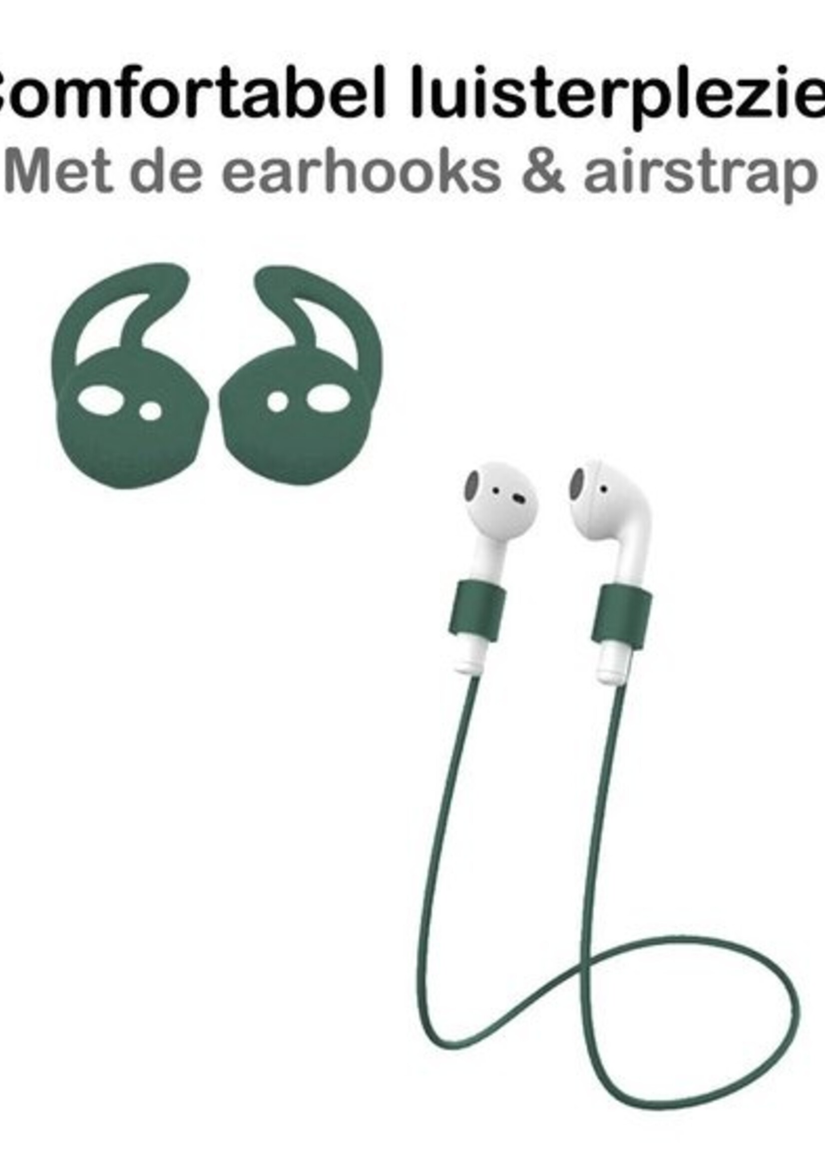 BTH Case Geschikt voor AirPods Hoesje Hoes Siliconen 3-in-1 Met Clip Cover - Hoesje Geschikt voor Apple Airpods 1/2 Siliconen 3-in-1 Met Clip - Midnight Green