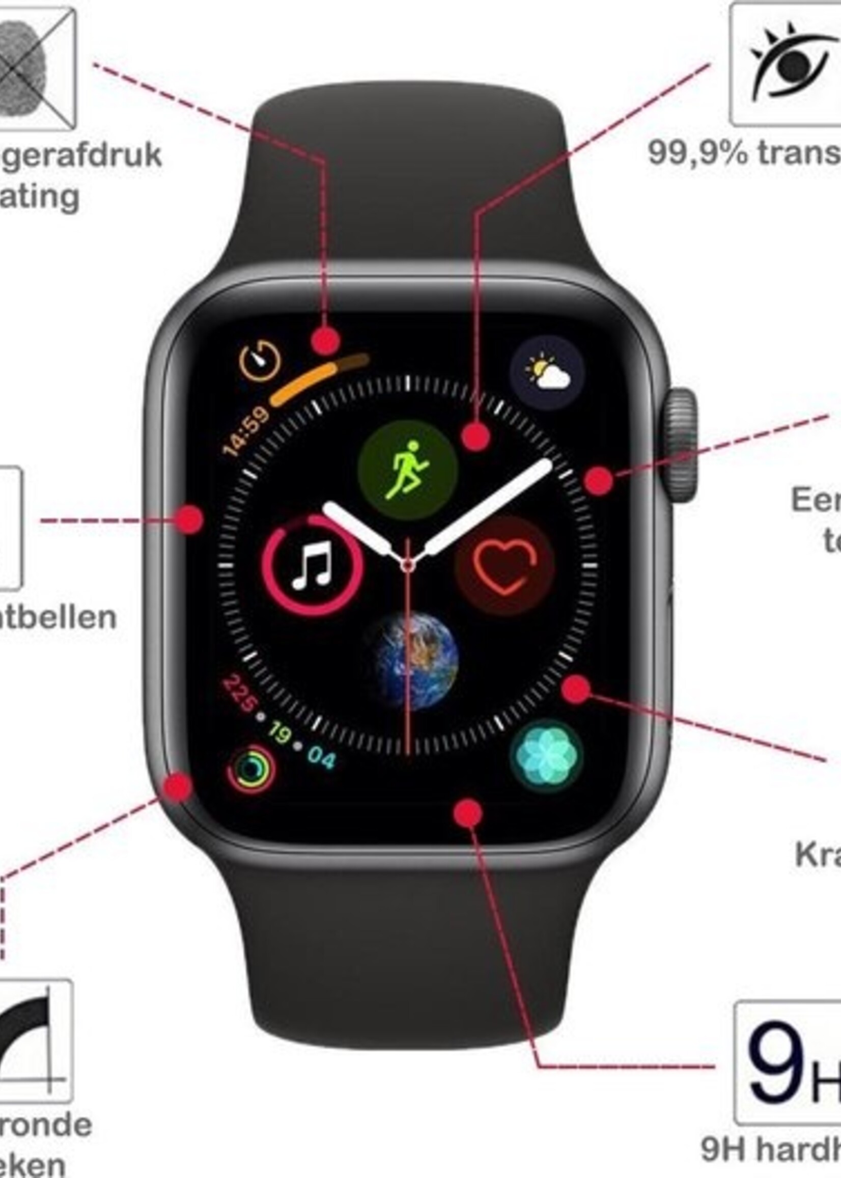 BTH Screenprotector Geschikt voor Apple Watch Series 4 44 mm Screenprotector Full Cover Glas Gehard Screen Cover - Screen Protector Geschikt voor Apple Watch Series 4 44 mm Screenprotector Tempered Glass - 2 PACK