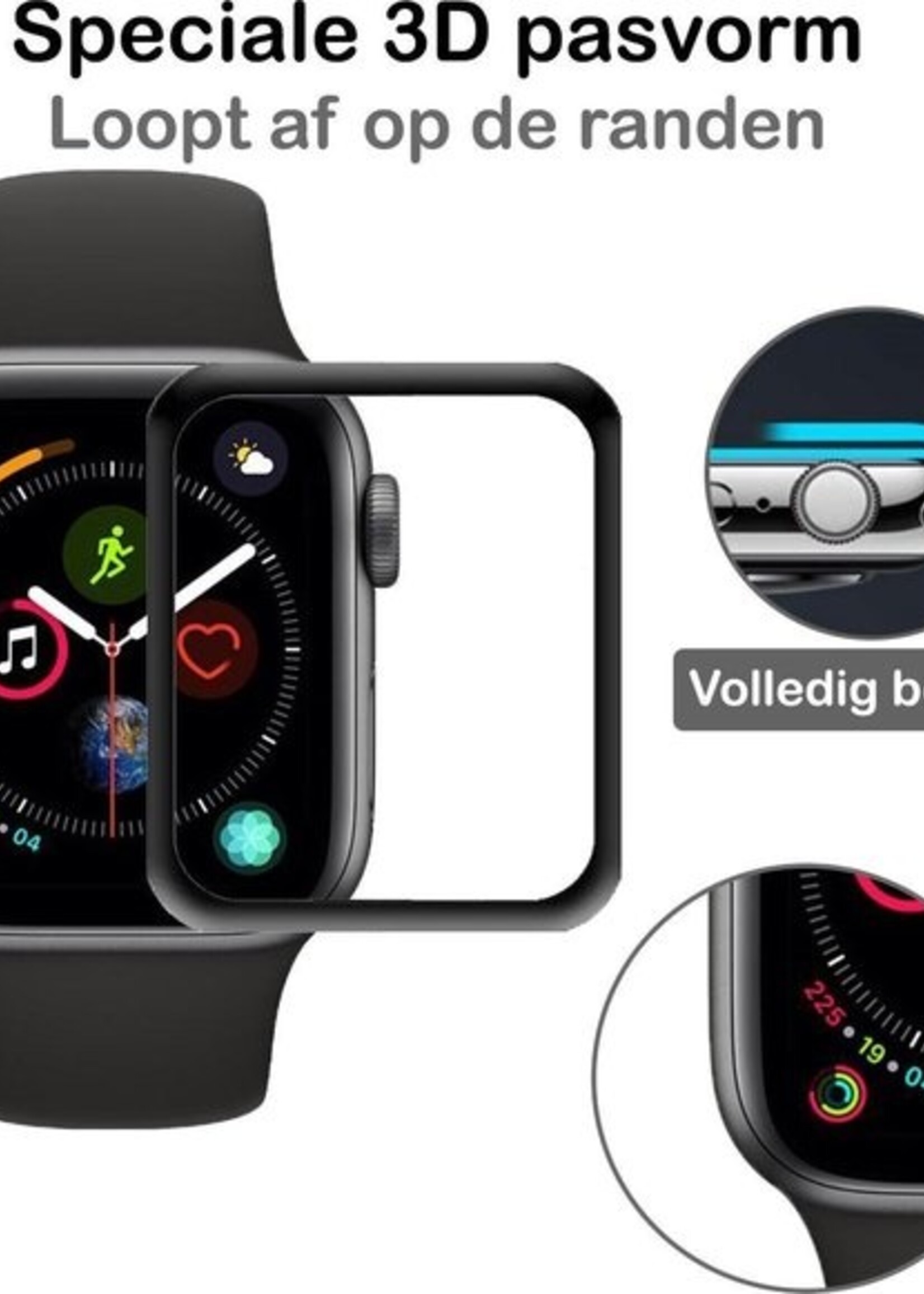 BTH Screenprotector Geschikt voor Apple Watch Series 4 44 mm Screenprotector Full Cover Glas Gehard Screen Cover - Screen Protector Geschikt voor Apple Watch Series 4 44 mm Screenprotector Tempered Glass - 2 PACK