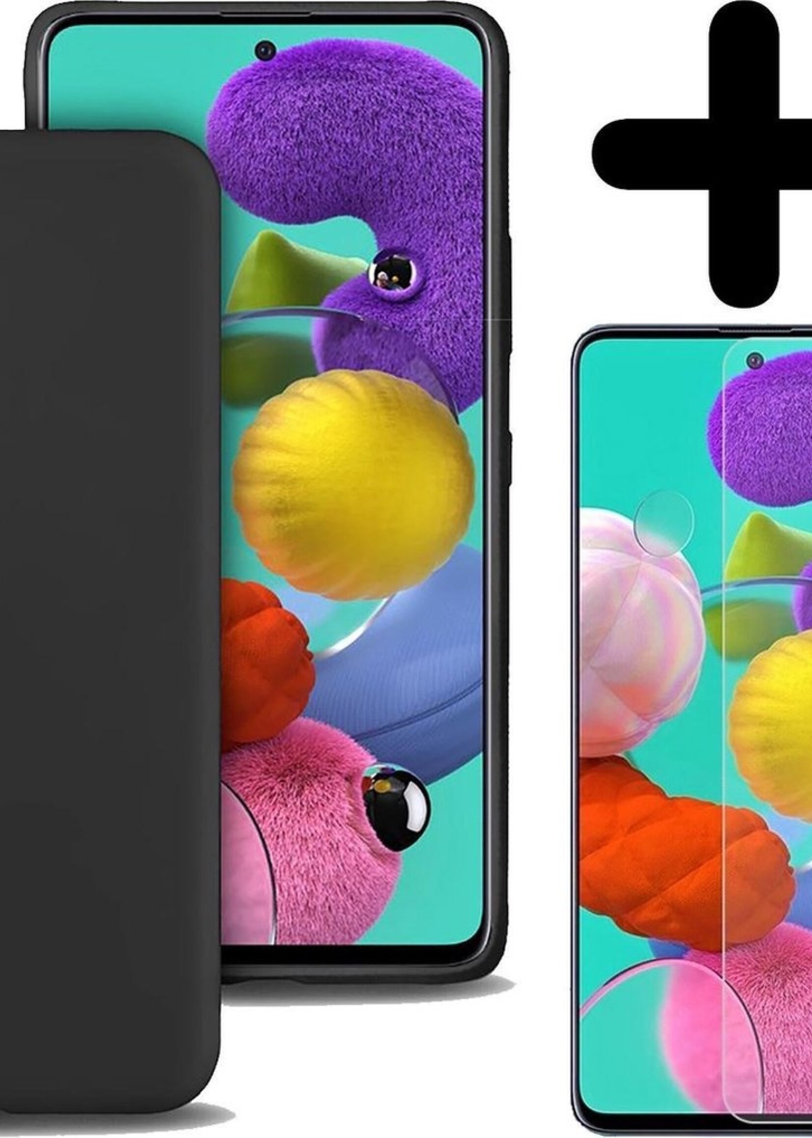 BTH Hoesje Geschikt voor Samsung A51 Hoesje Siliconen Case Hoes Met Screenprotector - Hoes Geschikt voor Samsung Galaxy A51 Hoes Cover Case - Zwart